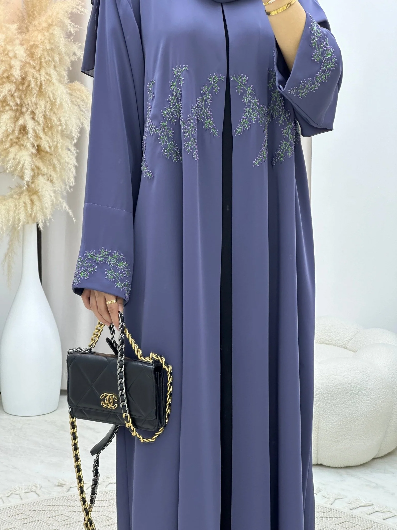 C 0145 Dark Purple Embroidery Abaya - Image 8