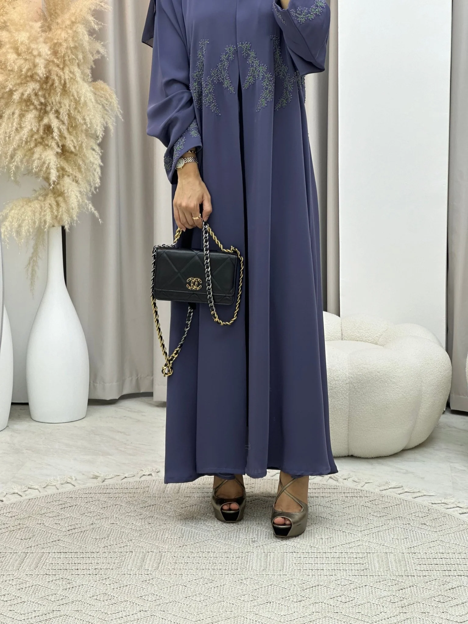 C 0145 Dark Purple Embroidery Abaya - Image 9