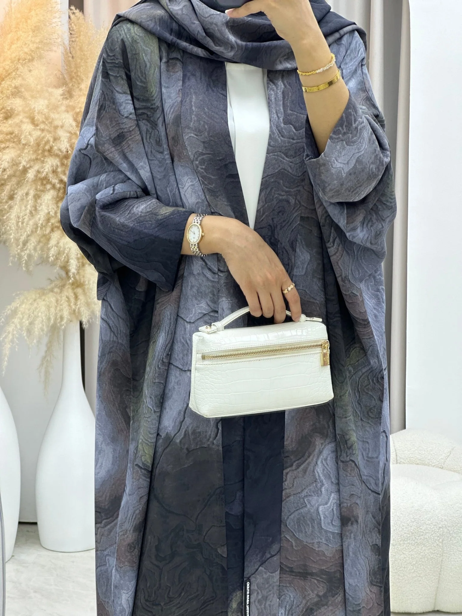C 0152-01 Light Grey Marble Abaya - Image 2