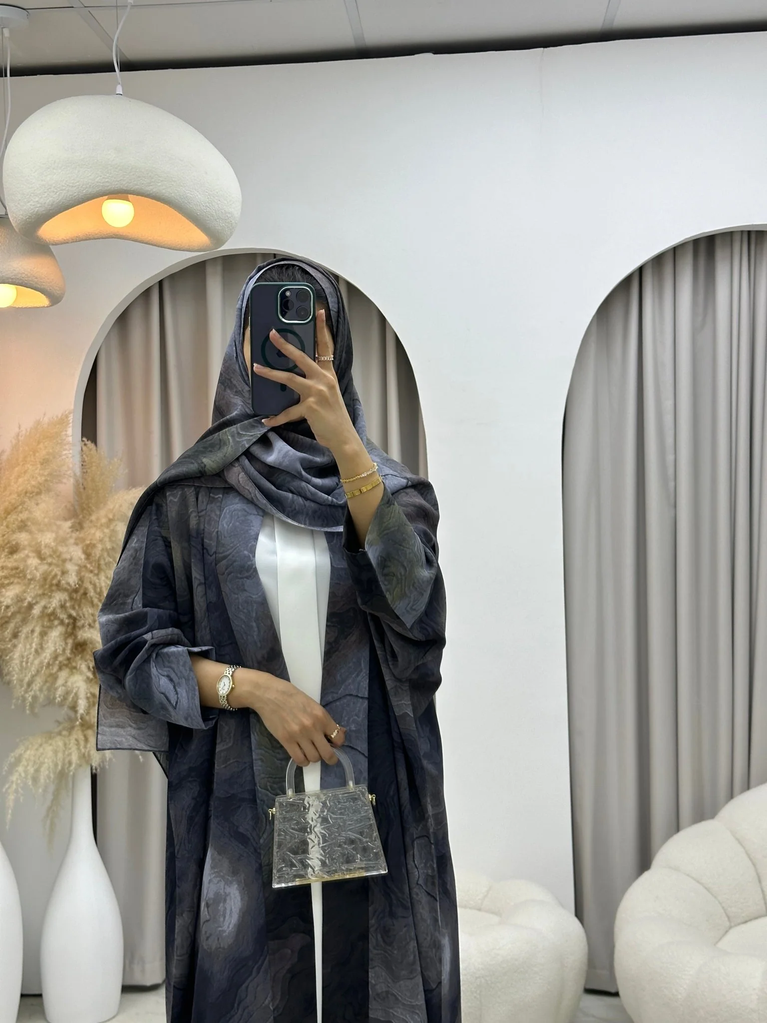 C 0152-04 Dark Grey Marble Abaya - Image 6
