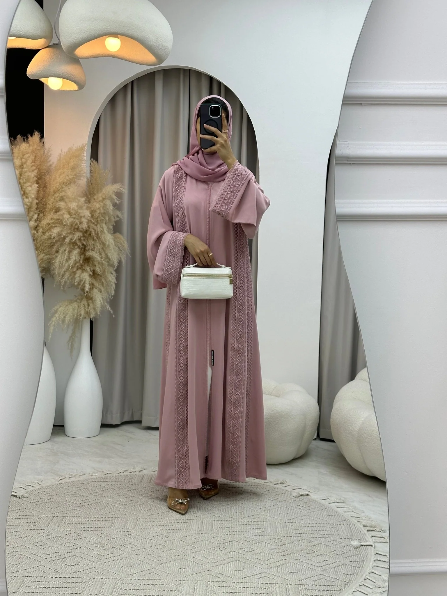 C 0154 Pink Lace Abaya - Image 6