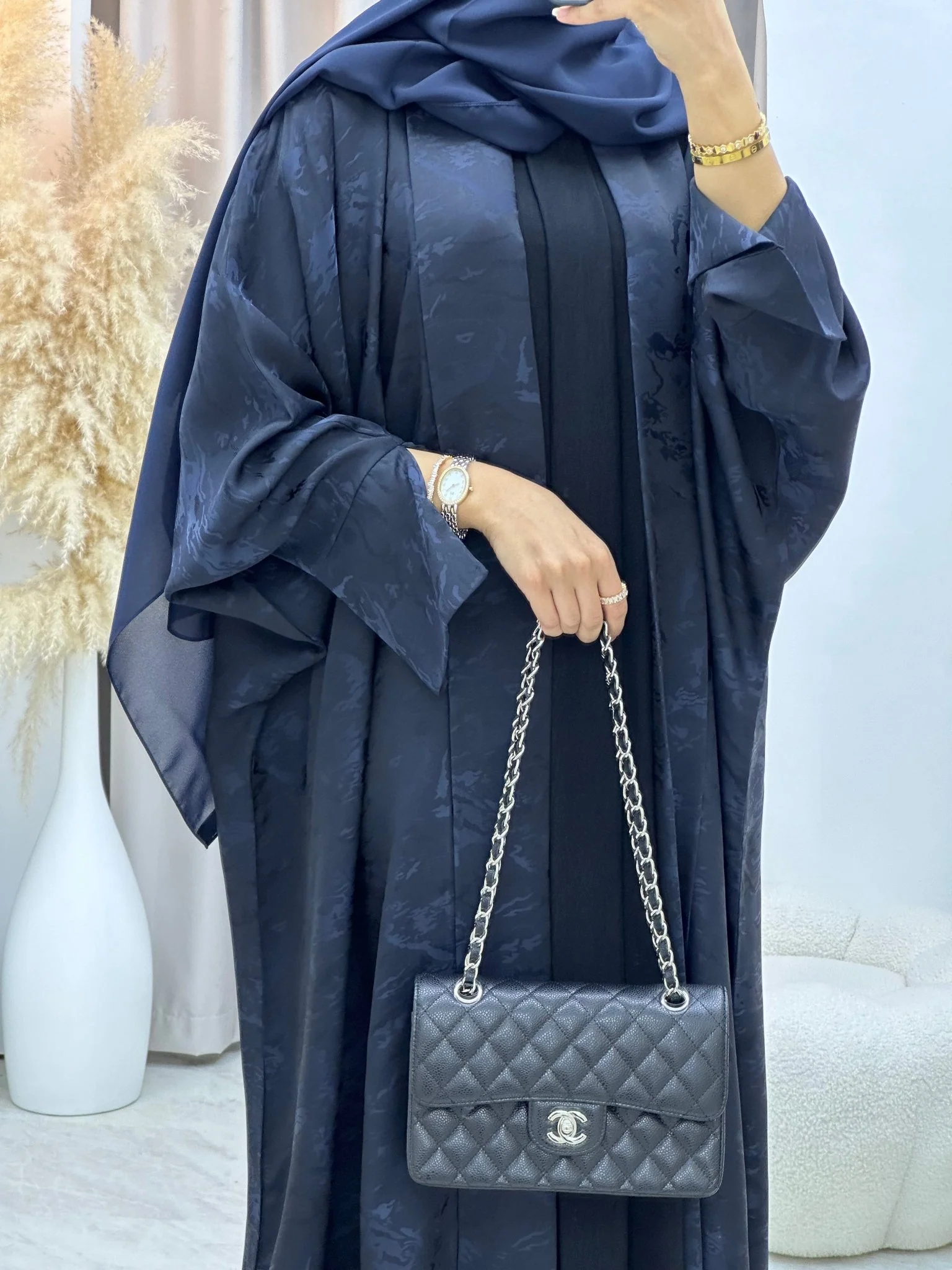C 0158-05 Navy Blue Camo Bisht Abaya - Image 3