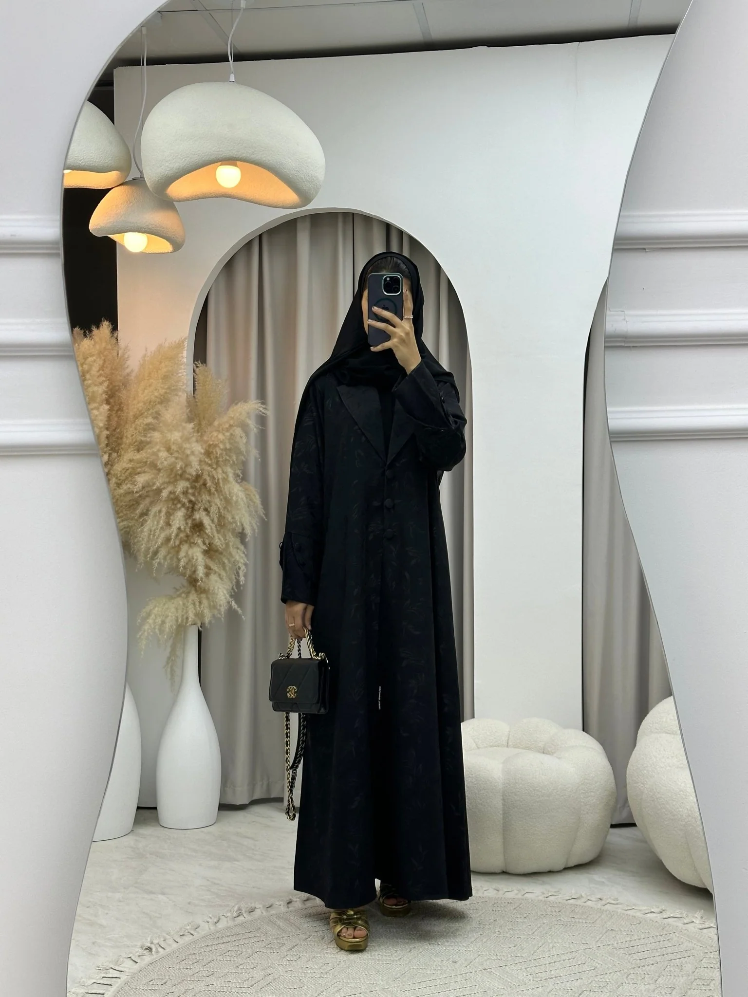 C 0160-01 Black Leaf Coat Abaya - Image 9
