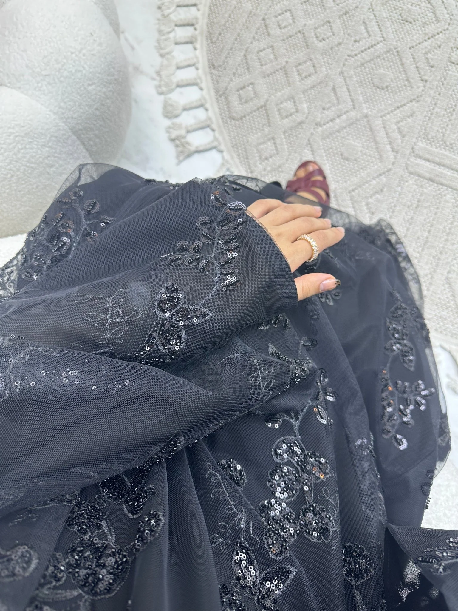 C 0164 Dantel Black Abaya - Image 3