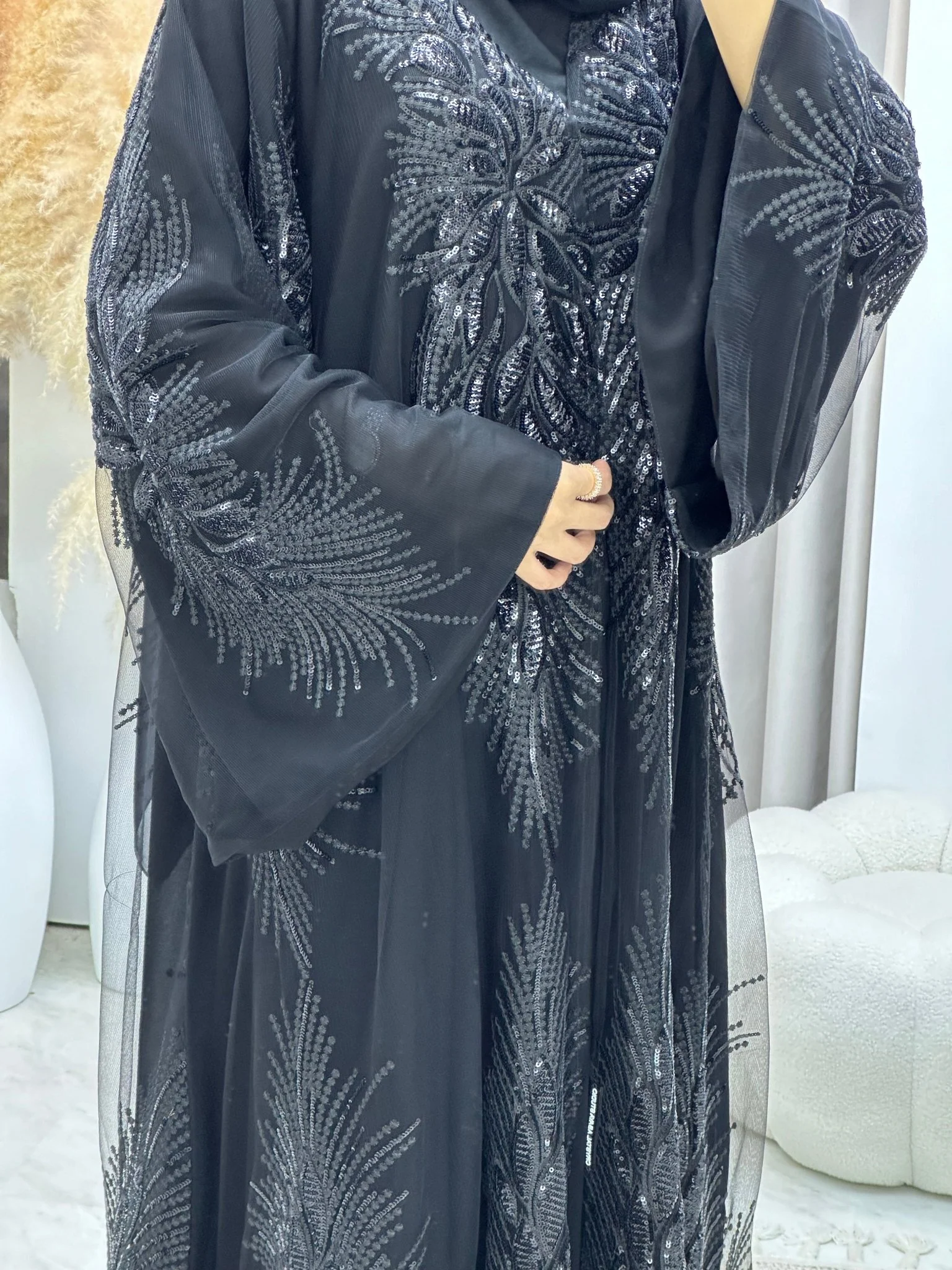 C 0165 Dantel Black Abaya - Image 2