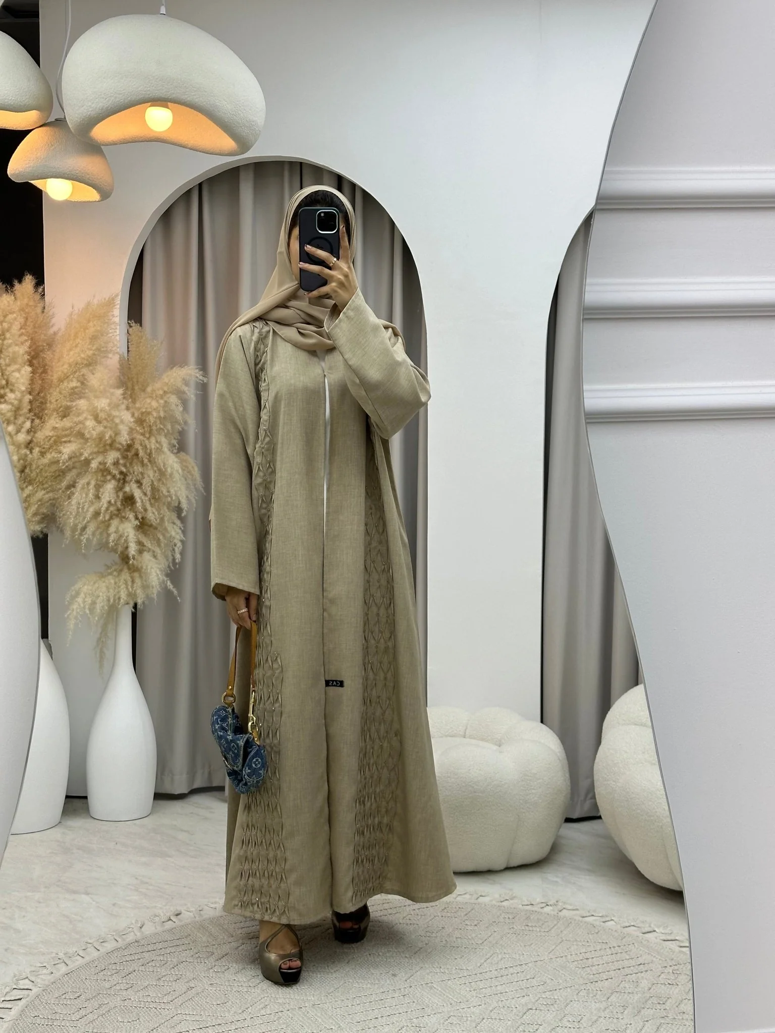 C 0170 Beaded Beige Abaya - Image 5