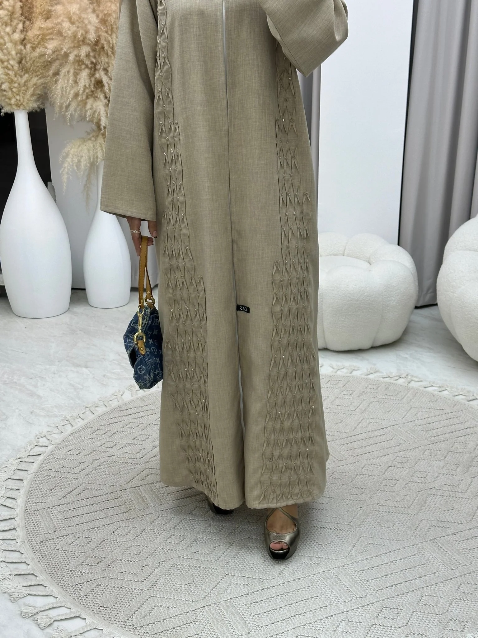 C 0170 Beaded Beige Abaya - Image 7