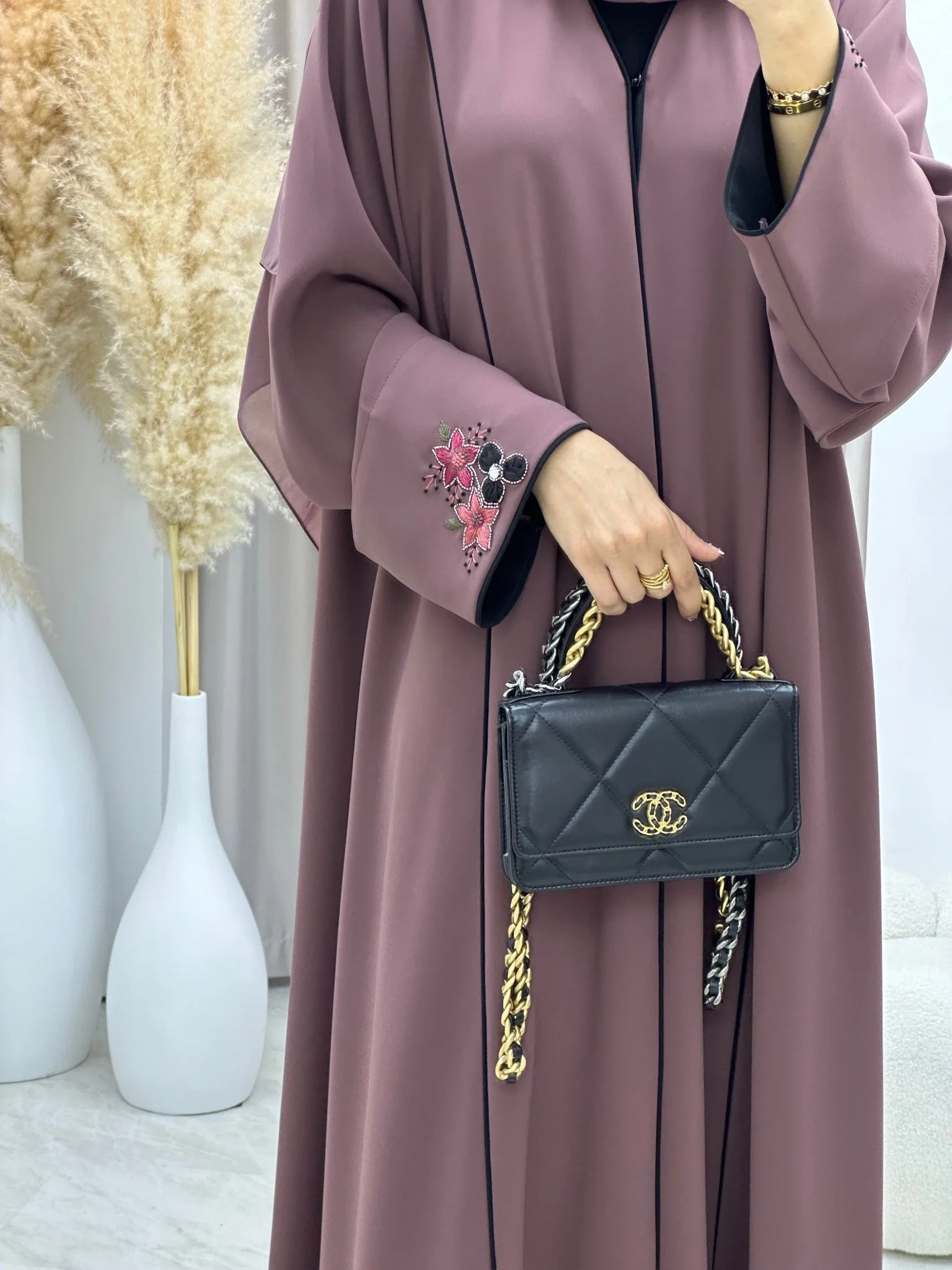 C 0193 Embroidery Purple Abaya - Image 3