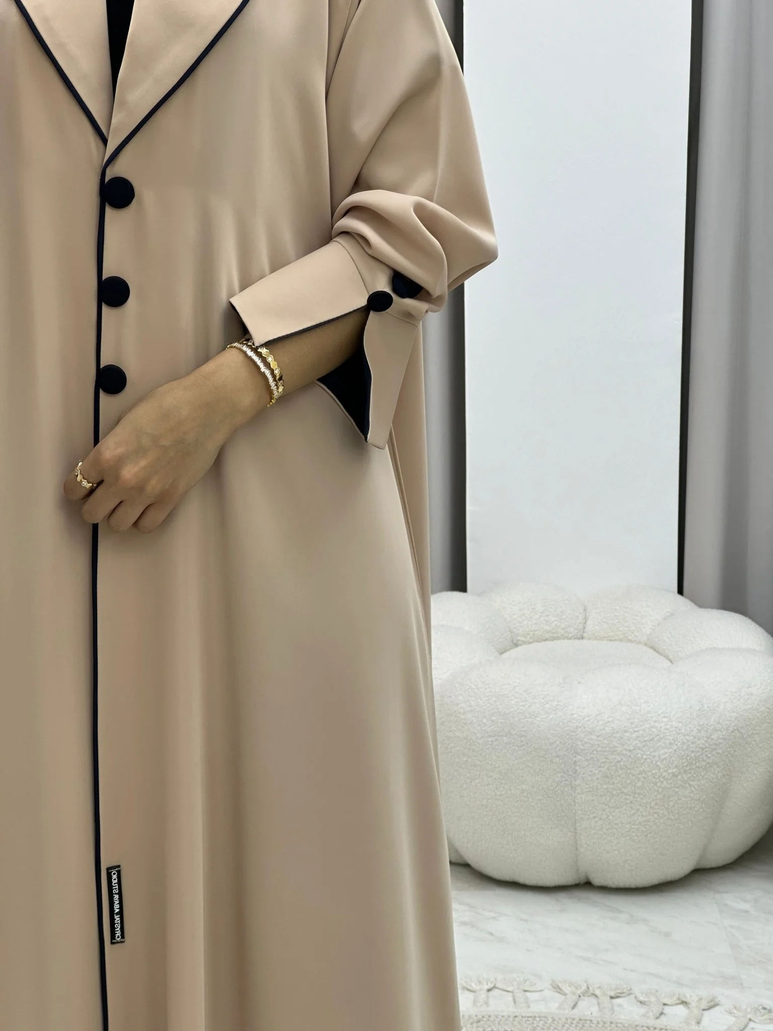 C 0198 Beige Pleated Work Abaya - Image 6