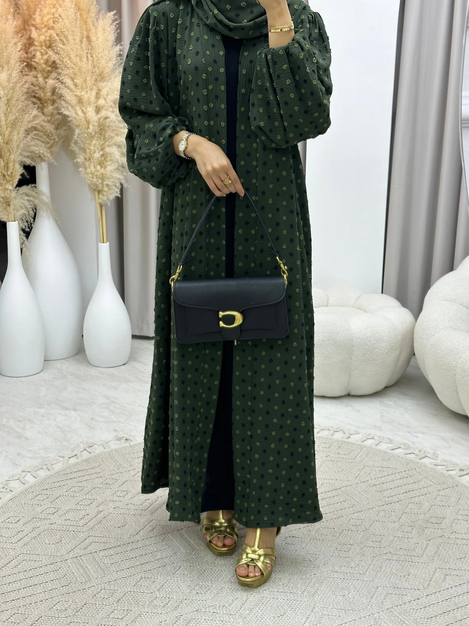 C 0202-03 Green Dots Abaya - Image 3