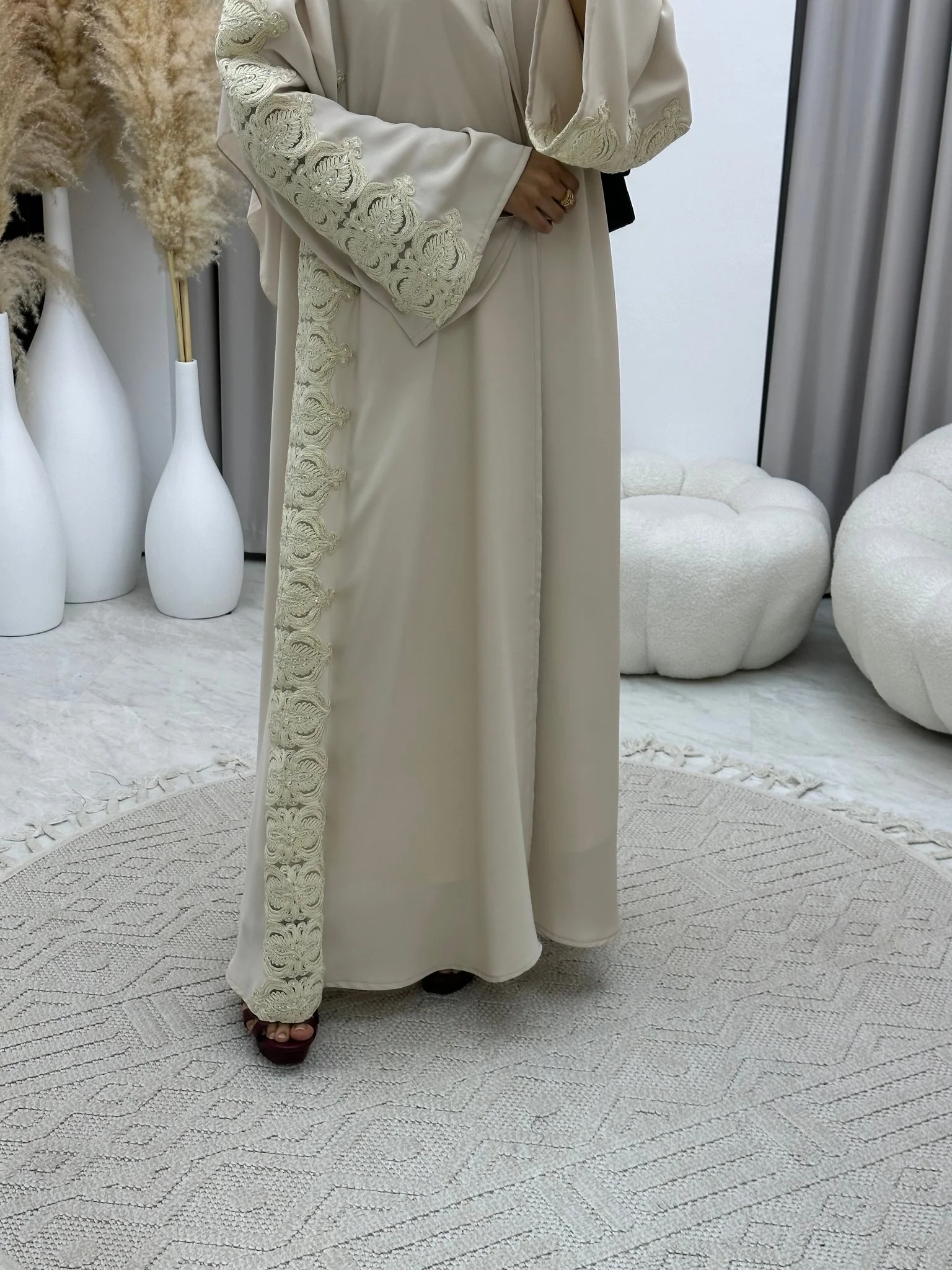 C 0207-02 Beige Lace Abaya - Image 7