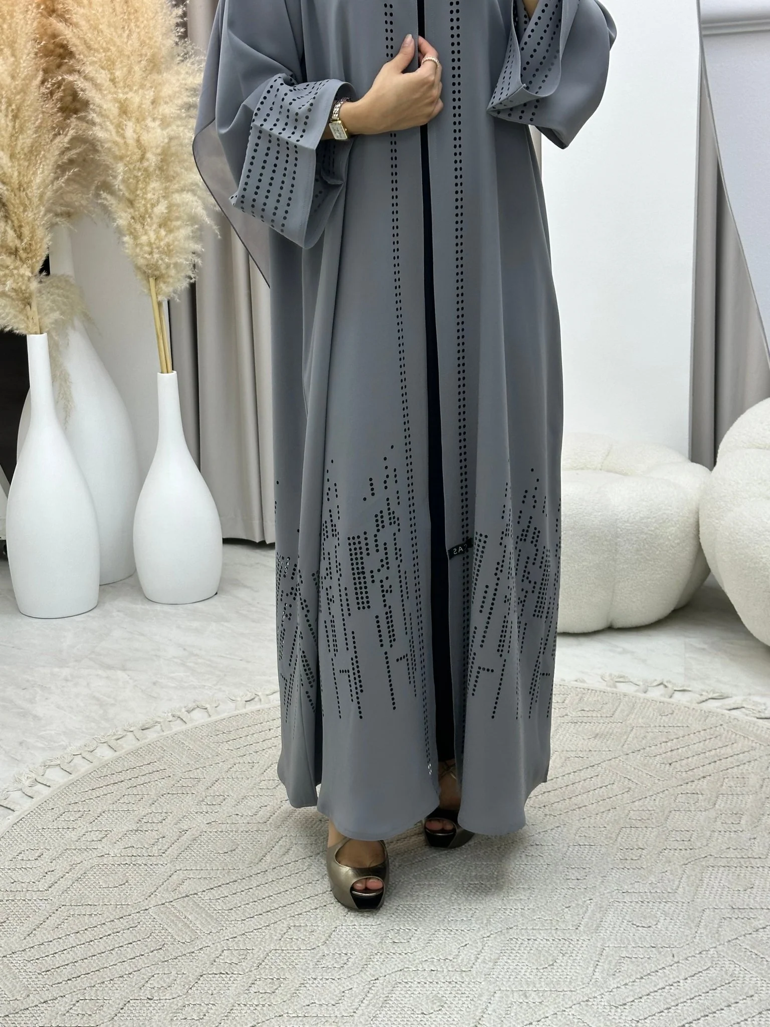 C 0222 Grey Laser Cut Abaya - Image 7