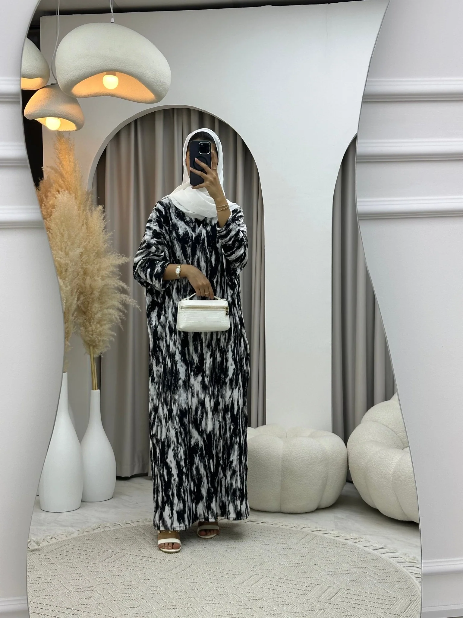 C 0228-02 Smoky Black White Abaya - Image 4