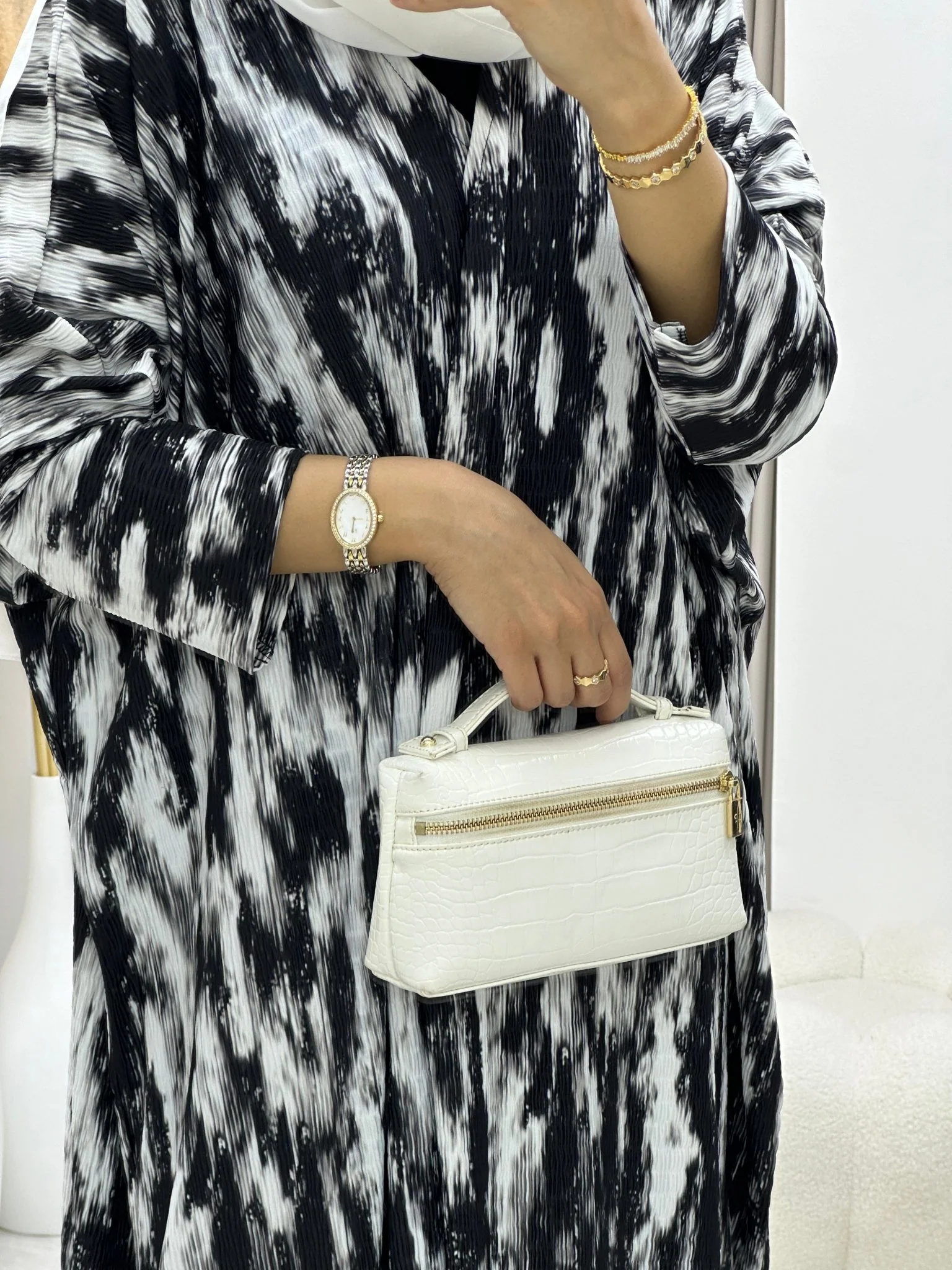 C 0228-02 Smoky Black White Abaya - Image 6