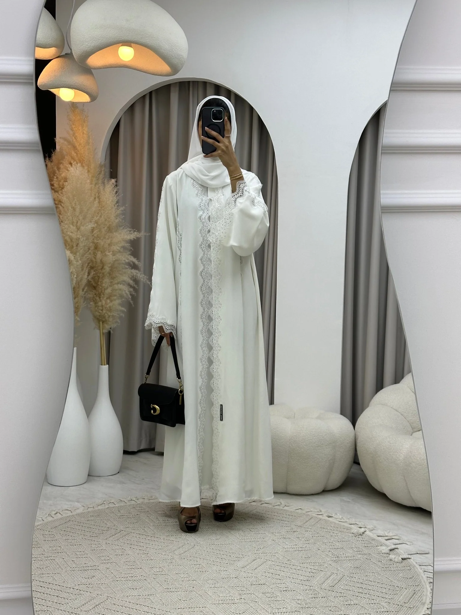 C 0230-02 White Lace Abaya - Image 4