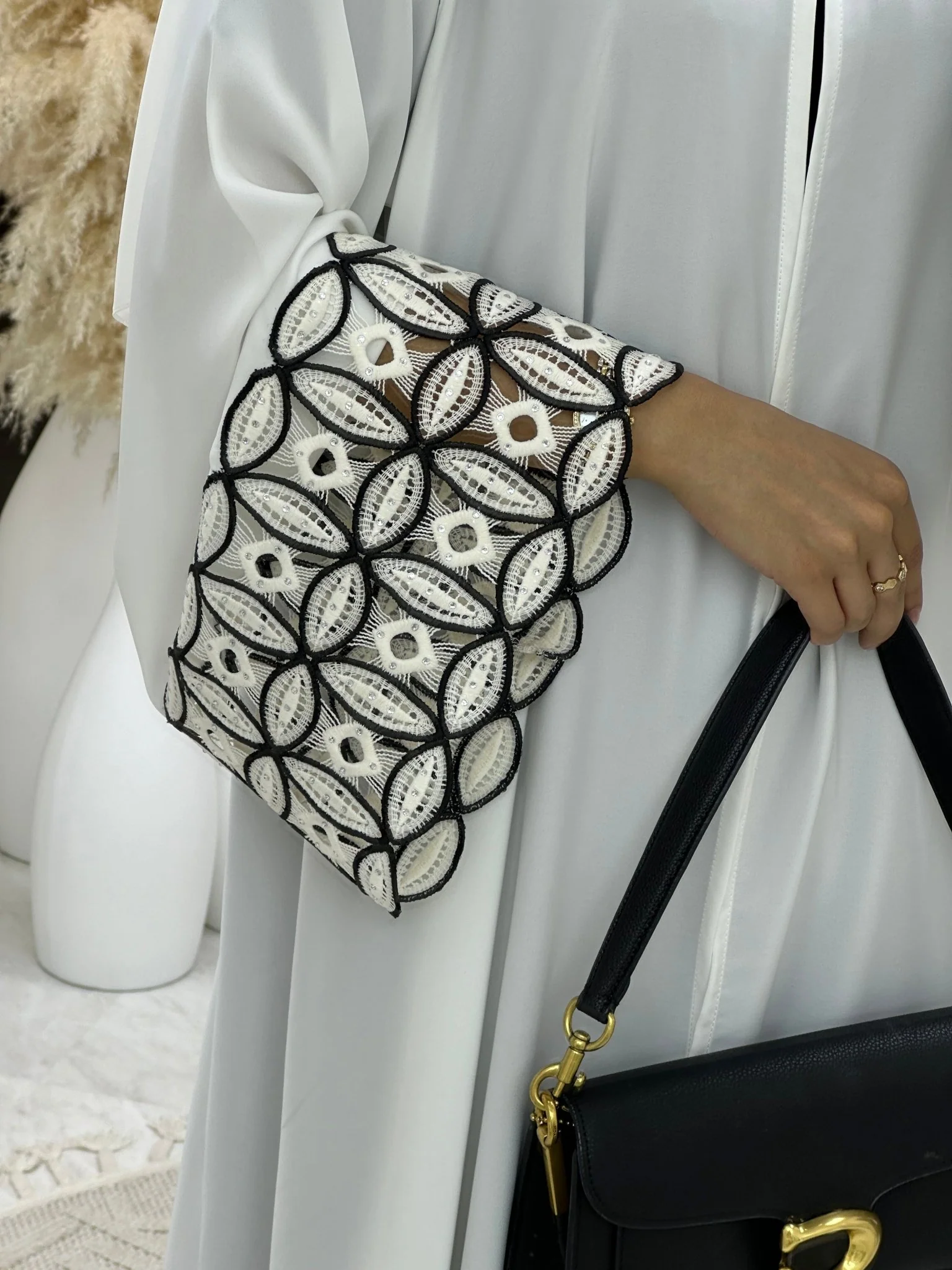C 0231 White Lace Abaya - Image 2
