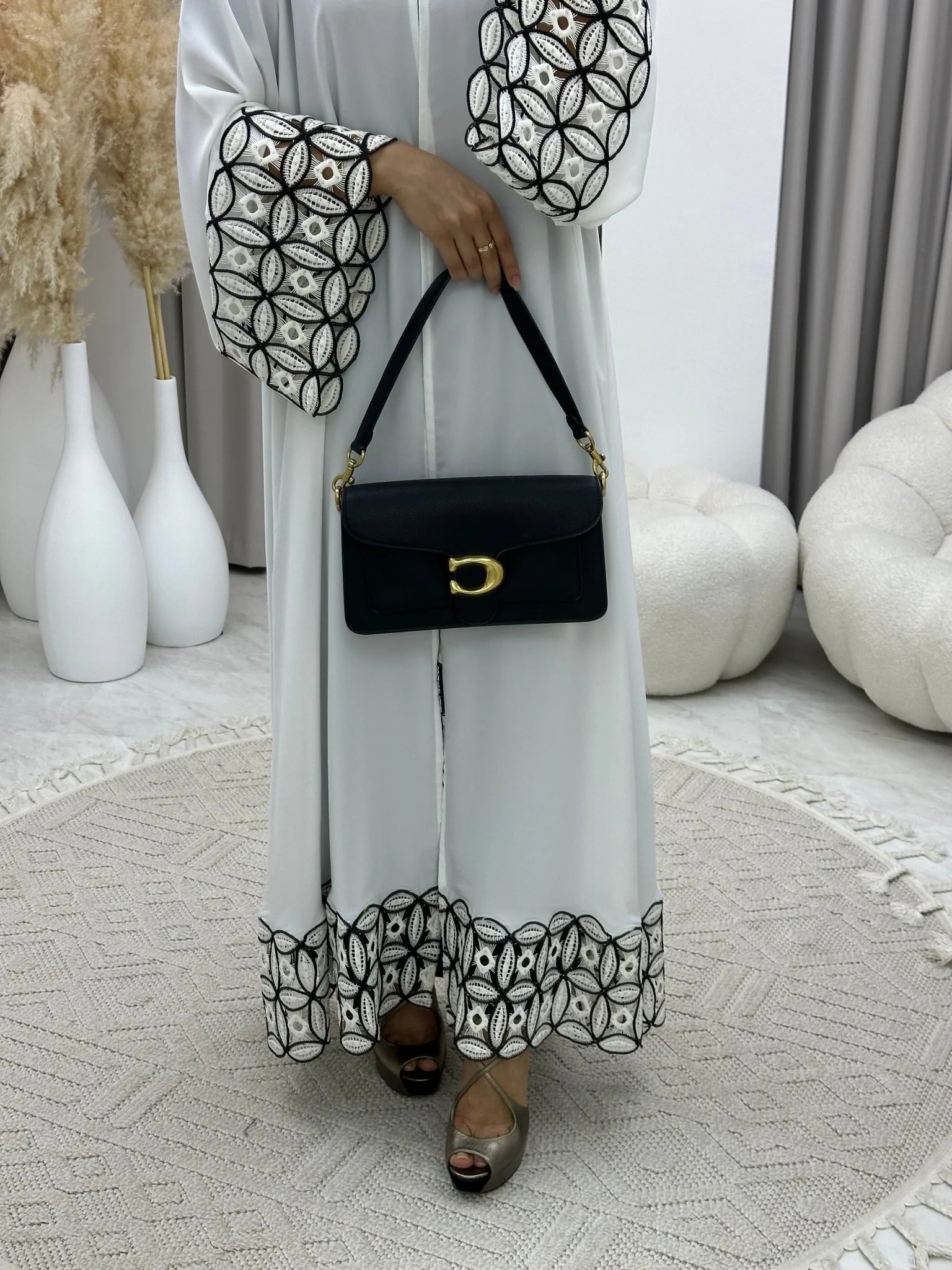 C 0231 White Lace Abaya - Image 3