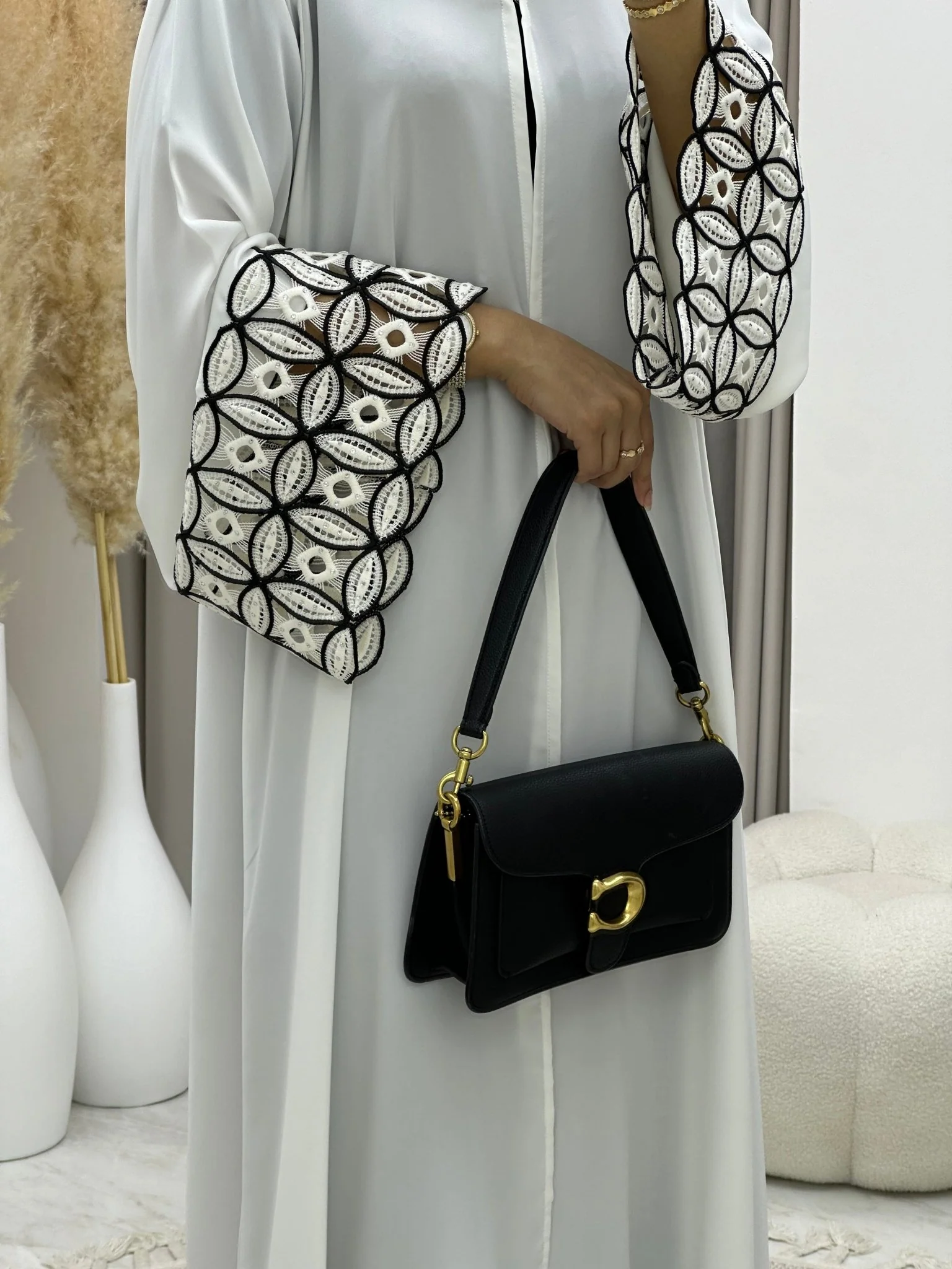 C 0231 White Lace Abaya - Image 4