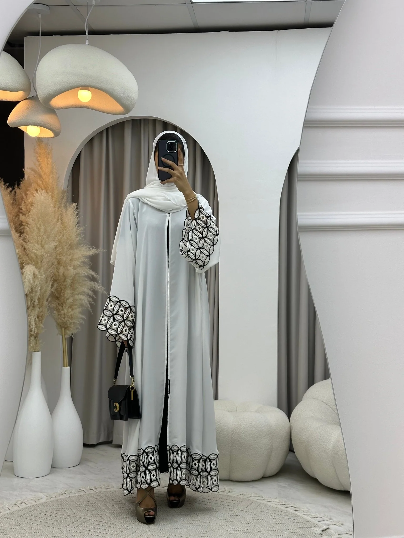 C 0231 White Lace Abaya - Image 5