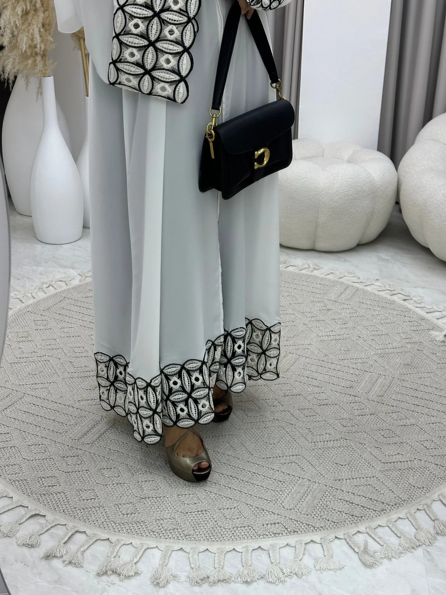 C 0231 White Lace Abaya - Image 6