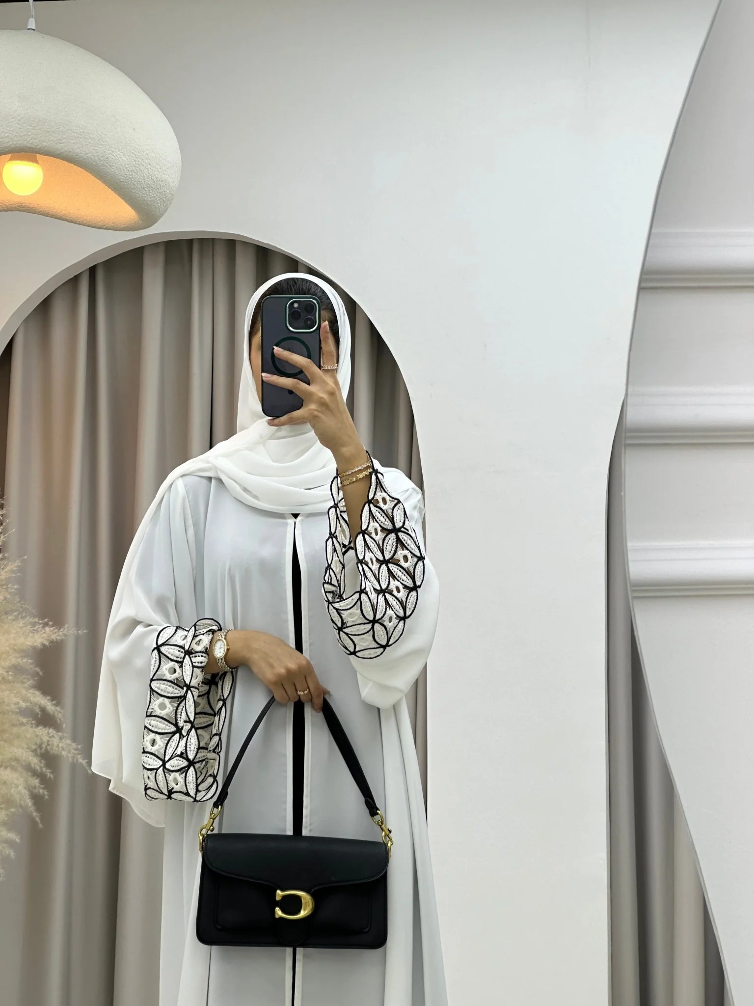 C 0231 White Lace Abaya - Image 7