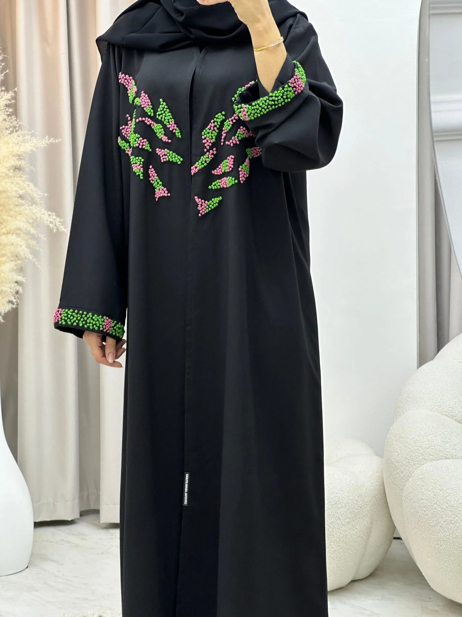 C 0233-02 Green Embroidered Black Abaya - Image 7