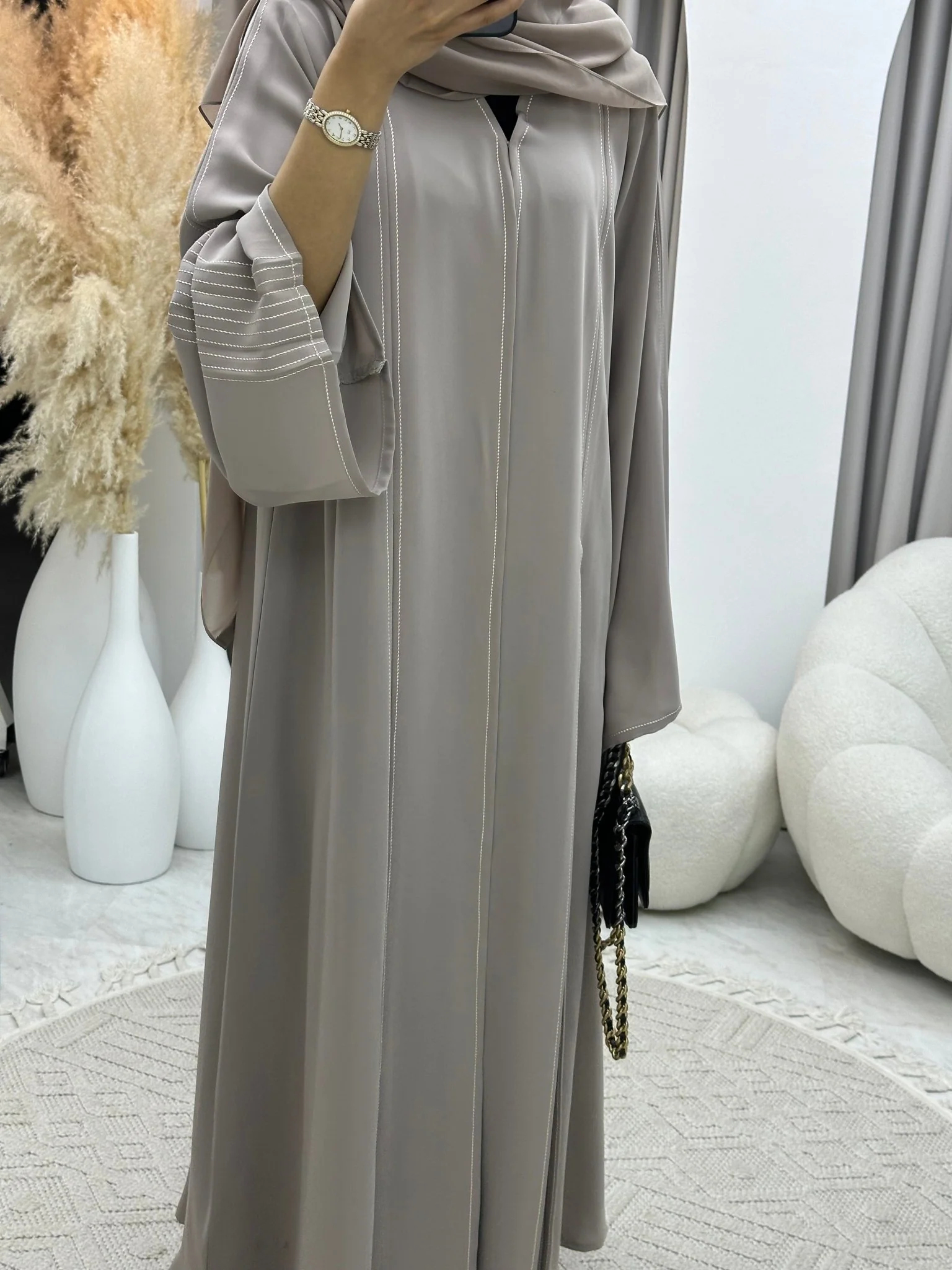 C RTW 0234 Pleated Navy Blue  Abaya - Image 5