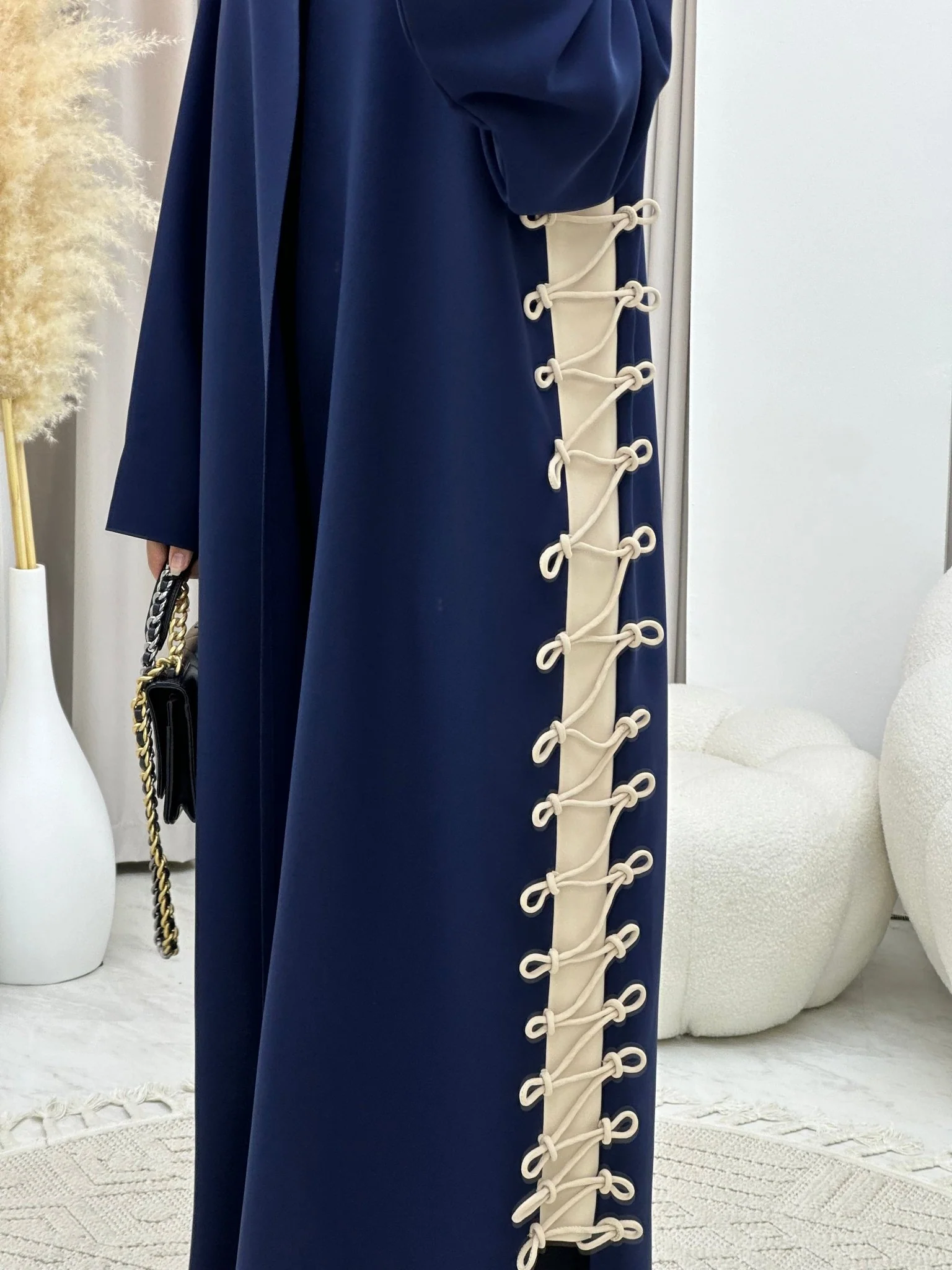 C 0236 Blue Beige Abaya - Image 5
