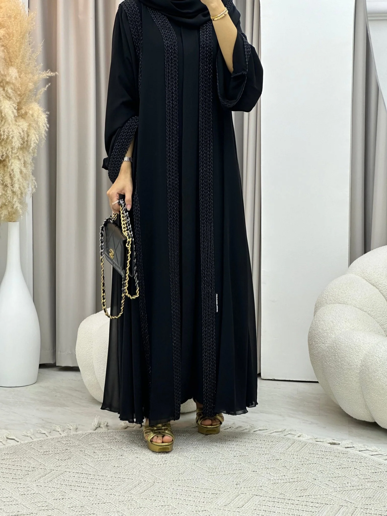 C 0243 Black Lace Abaya - Image 3