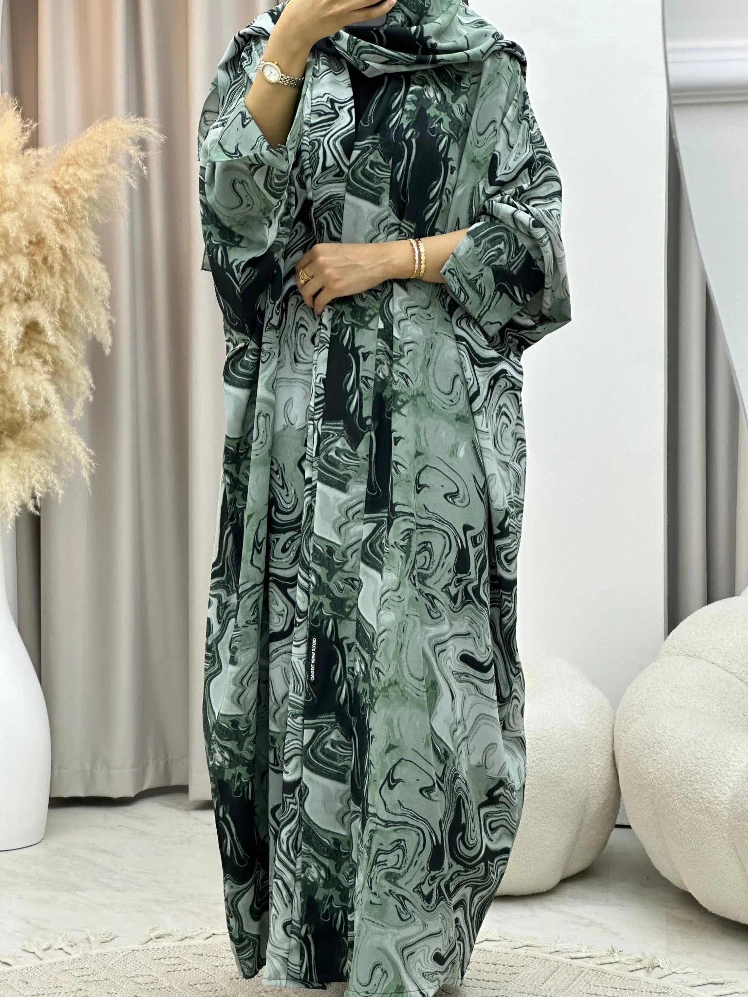 C 0249-01 Green Marble Abaya - Image 3