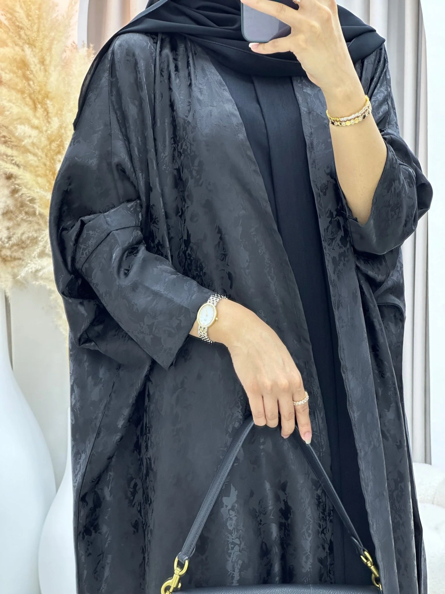C 0250-01 Black Floral Abaya - Image 7