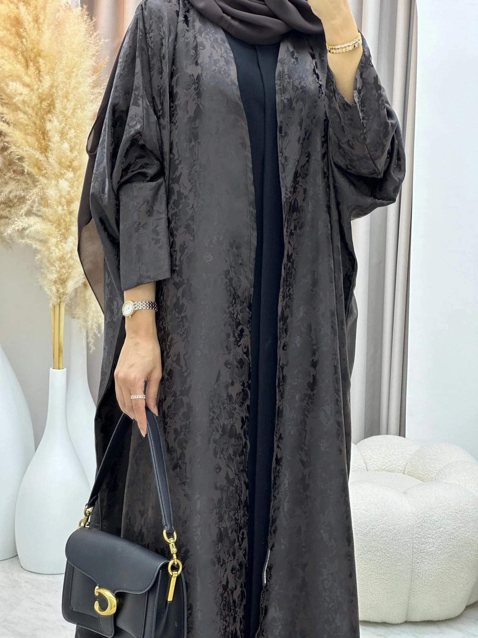 C 0250-02 Brown Floral Abaya - Image 2