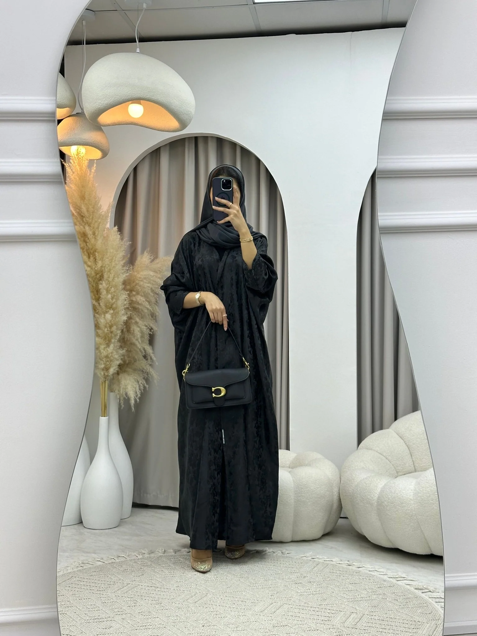 C 0250-03 Dark Grey Floral Abaya - Image 3