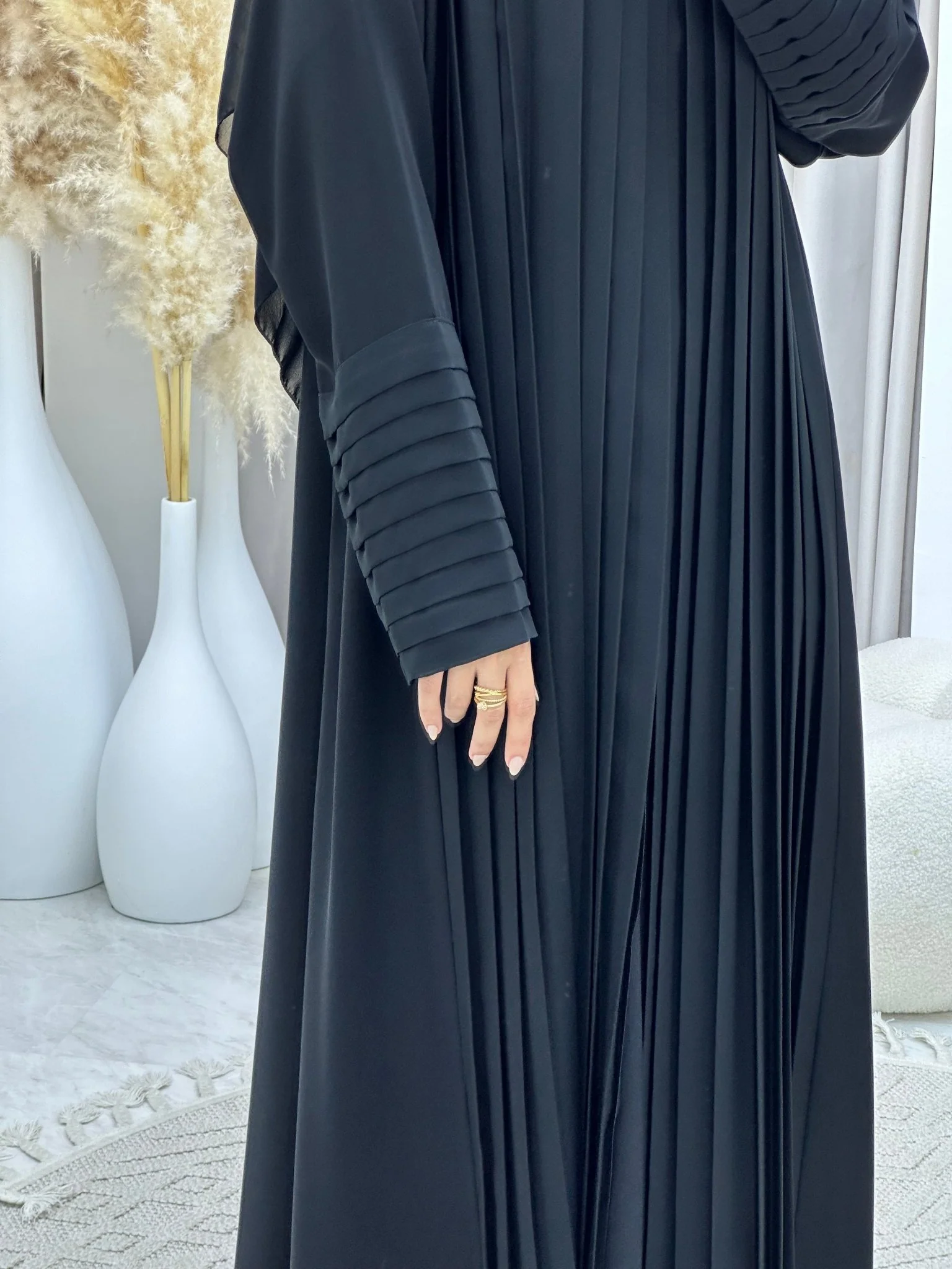 C 0264 Black Pleated Abaya - Image 5