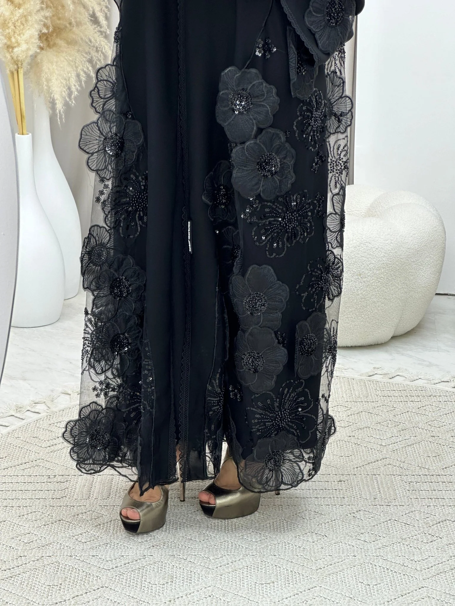 C 0266 Black Dantel Abaya - Image 8