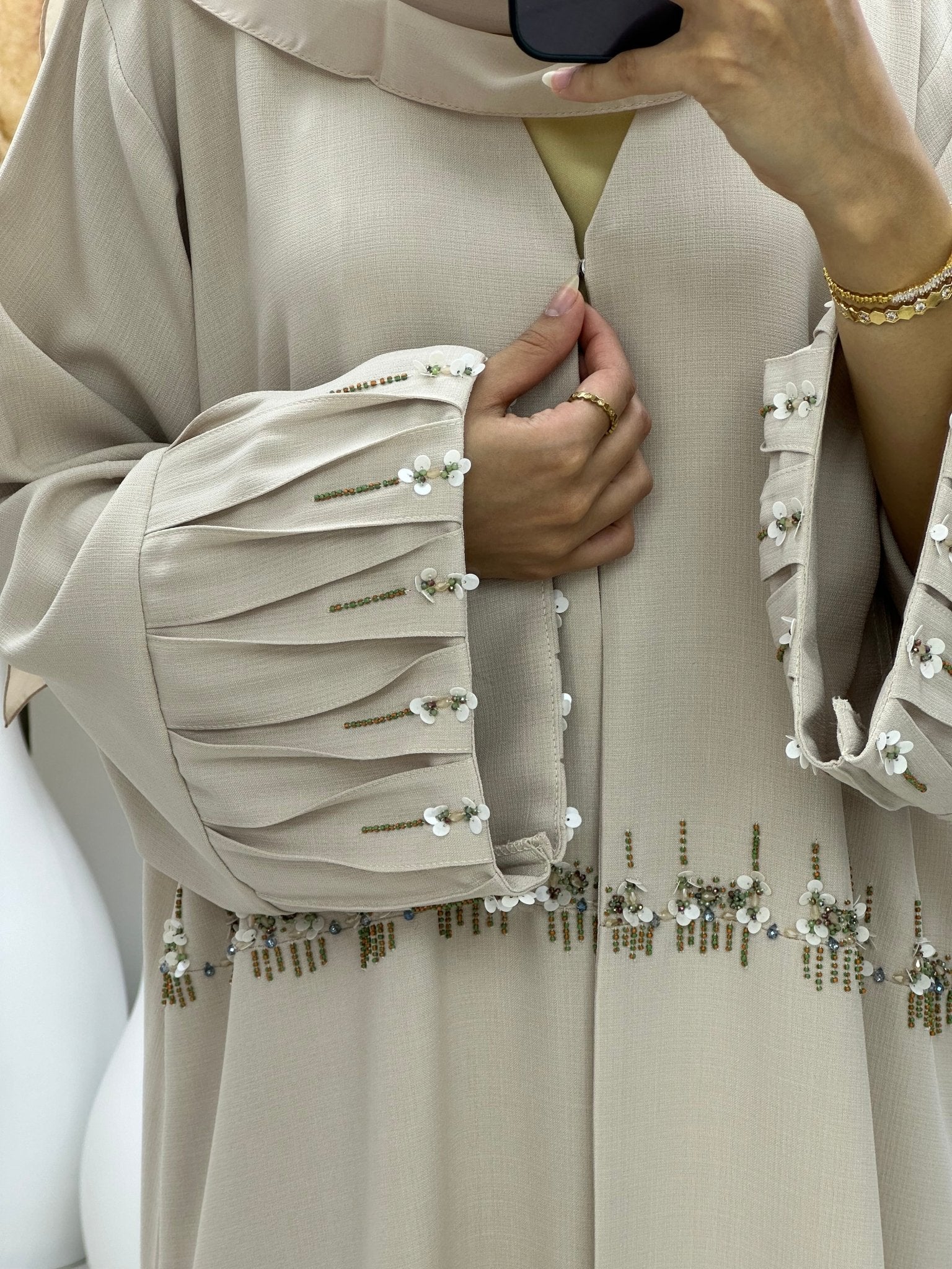 C 0268 Beaded Beige Abaya - Image 2