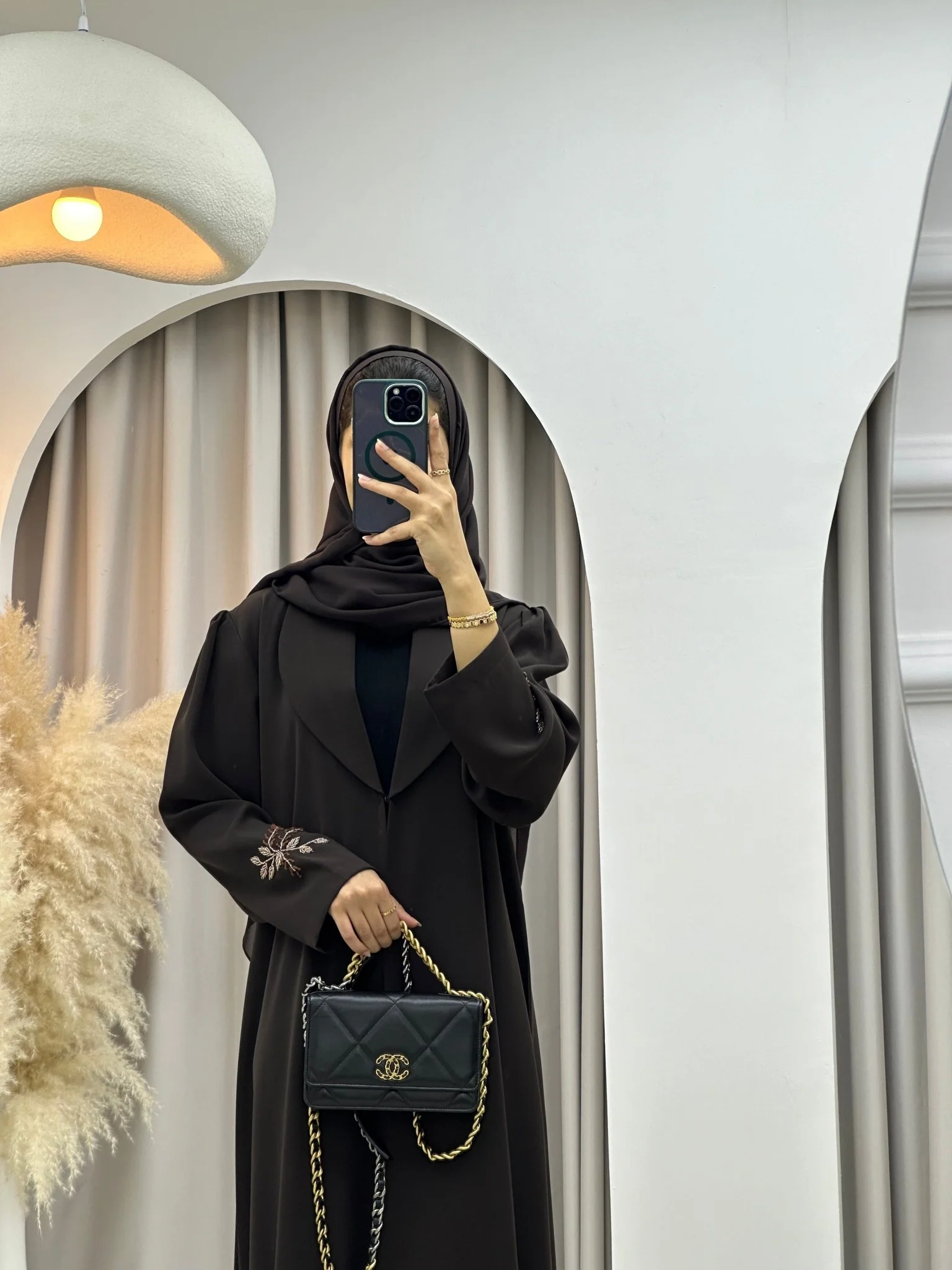 C 0269 Deep Brown Embroidered Abaya - Image 4