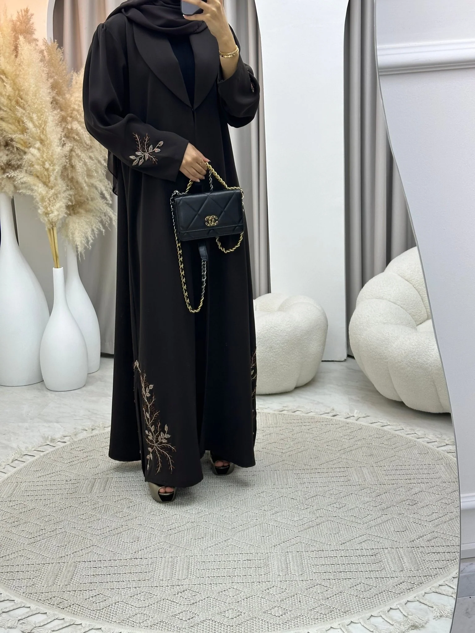 C 0269 Deep Brown Embroidered Abaya - Image 6