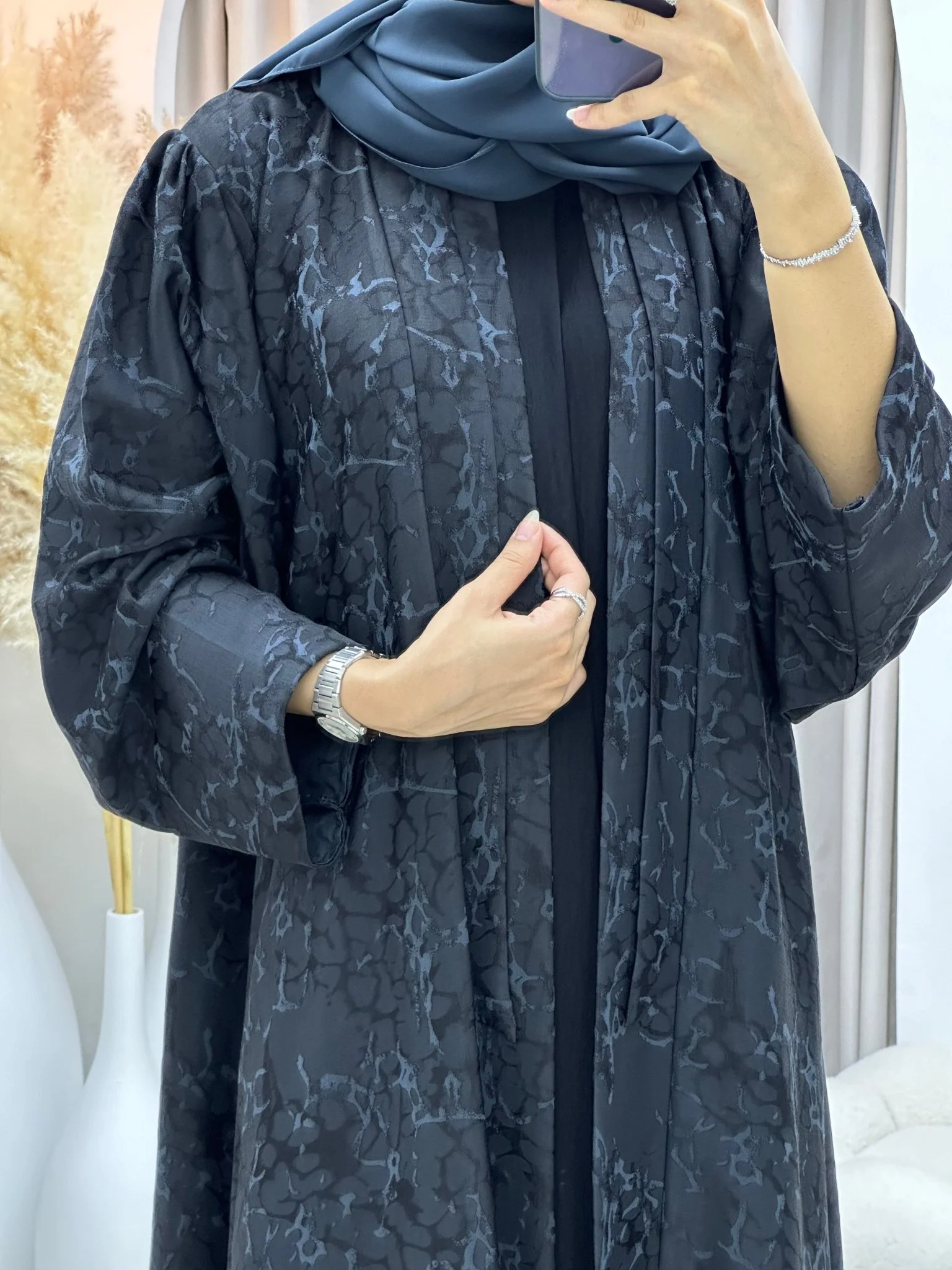 C 0275-02 Dark Grey Ragged Abaya - Image 5