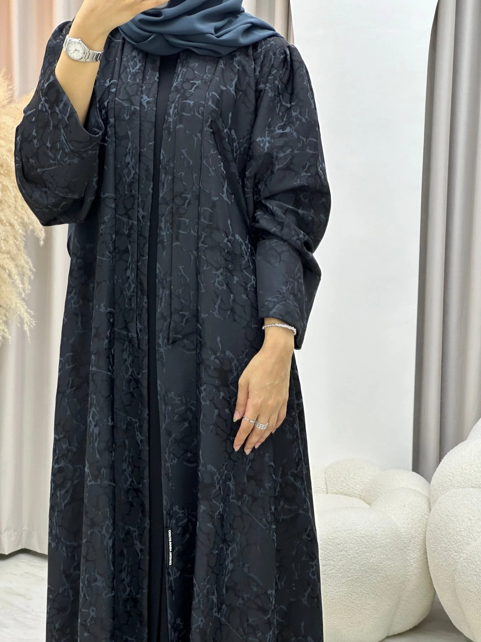 C 0275-02 Dark Grey Ragged Abaya - Image 7