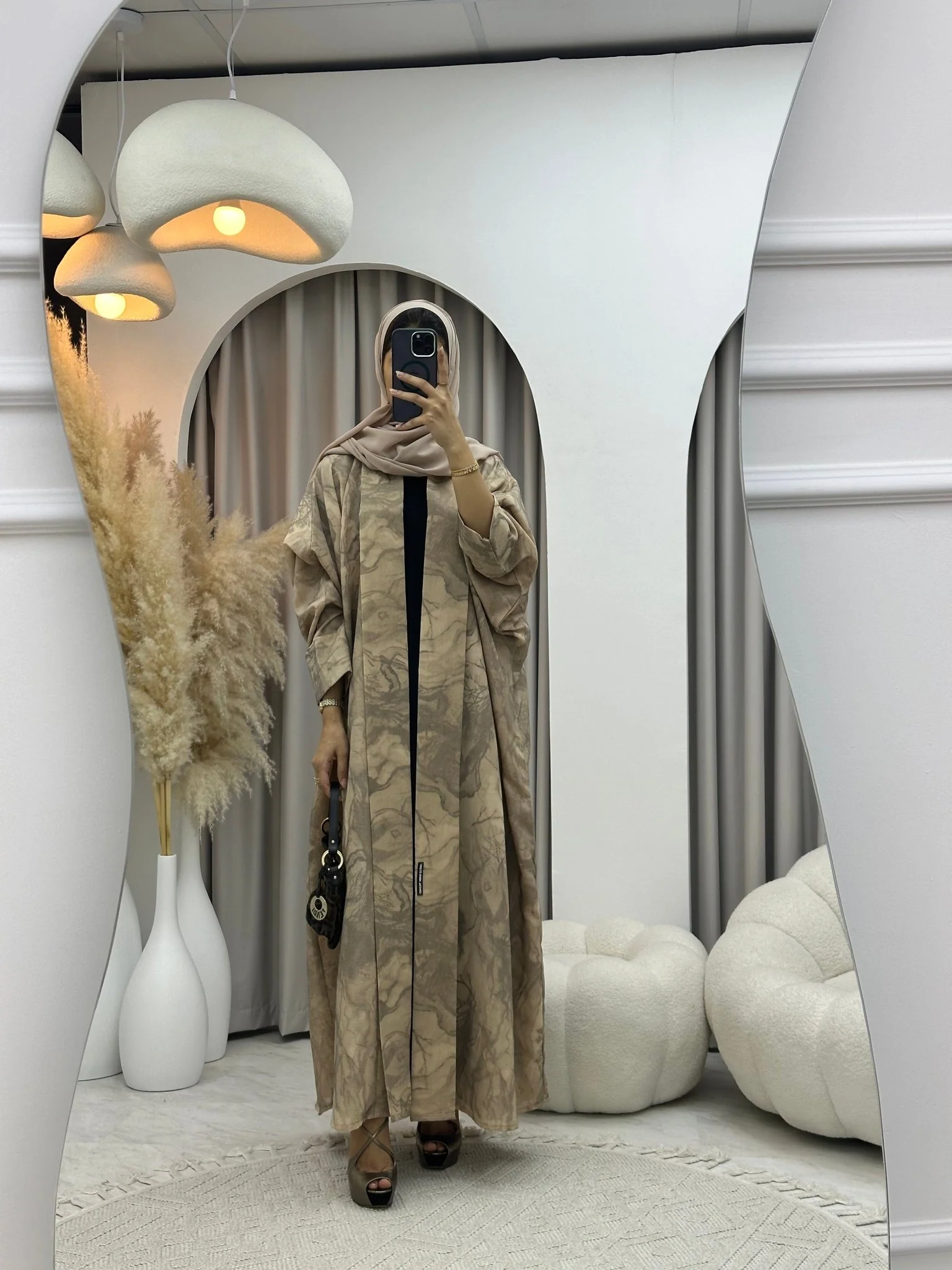 C 0283-01 Marble Print Beige Abaya - Image 5