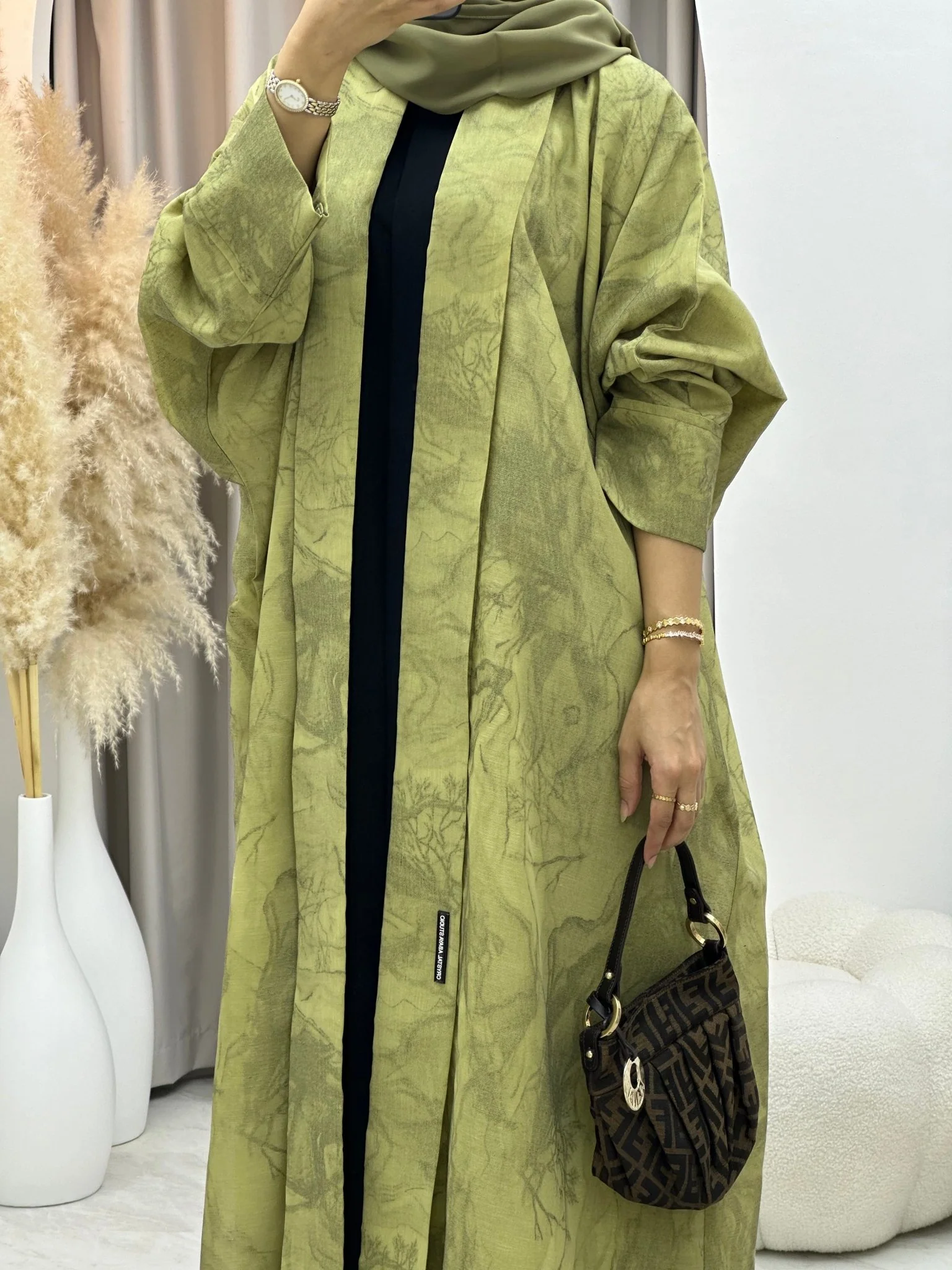 C 0283-03 Marble Print Light Green Abaya - Image 2