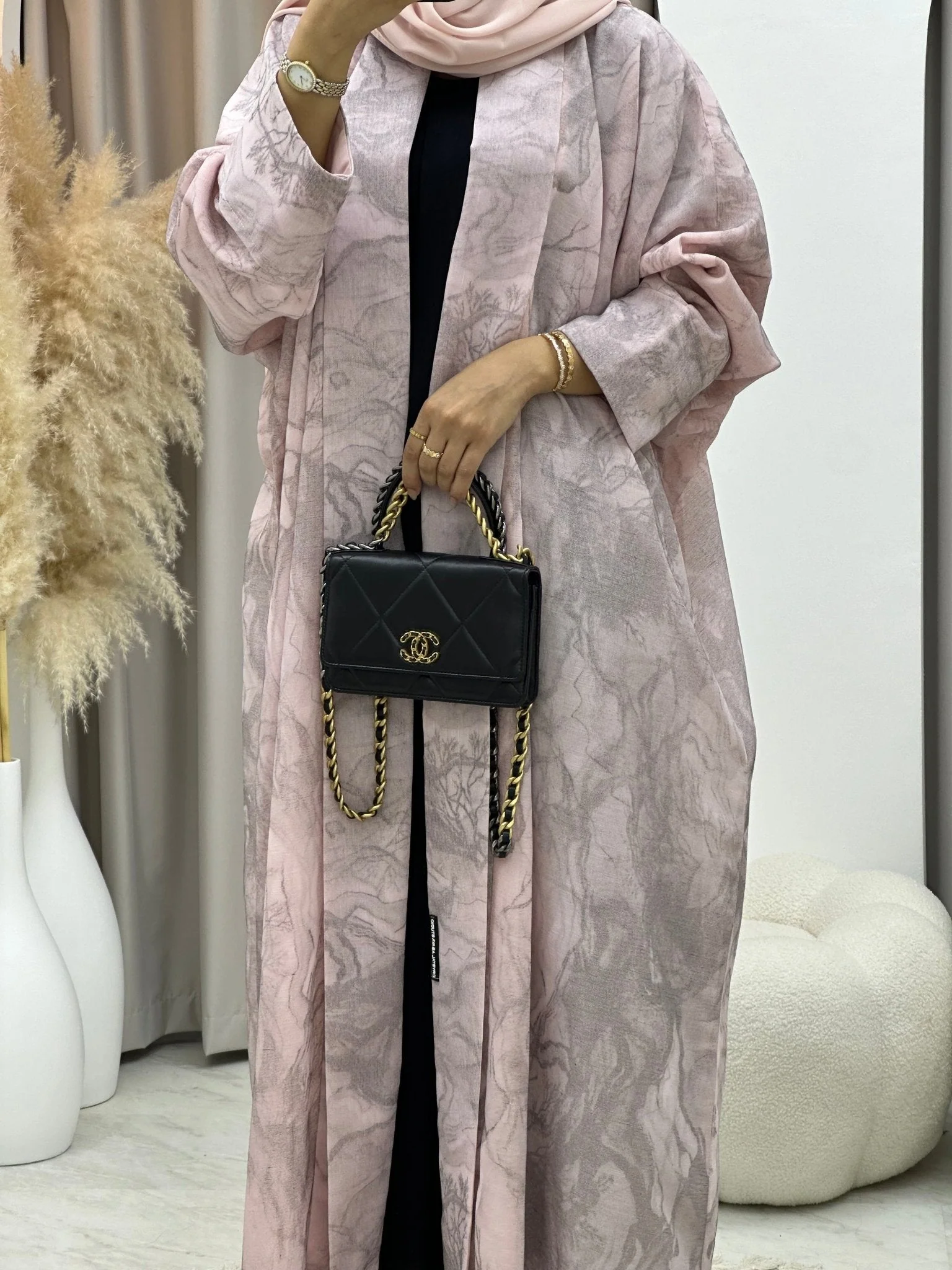 C 0283-04 Marble Print Baby Pink Abaya - Image 2