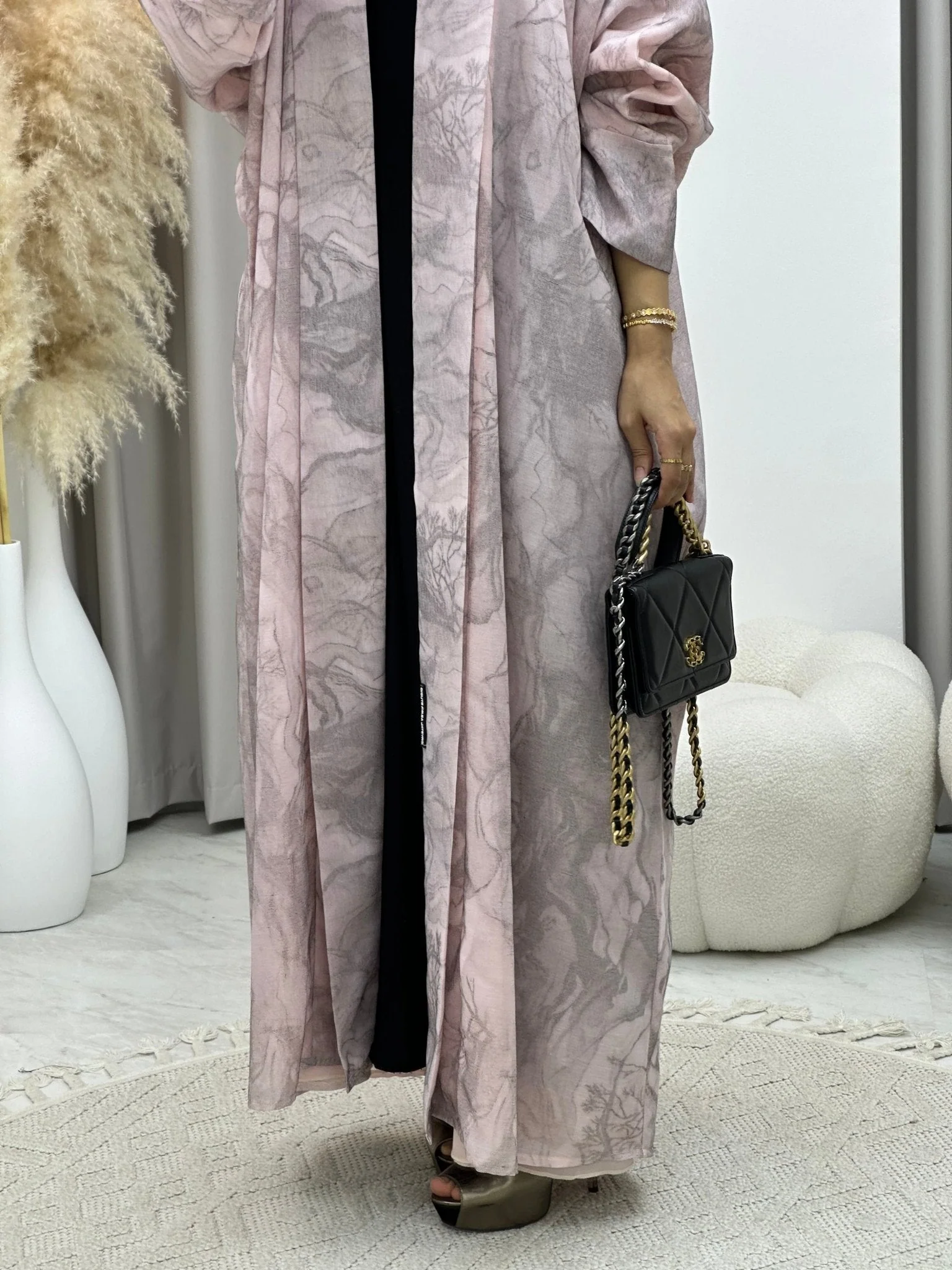 C 0283-04 Marble Print Baby Pink Abaya - Image 3