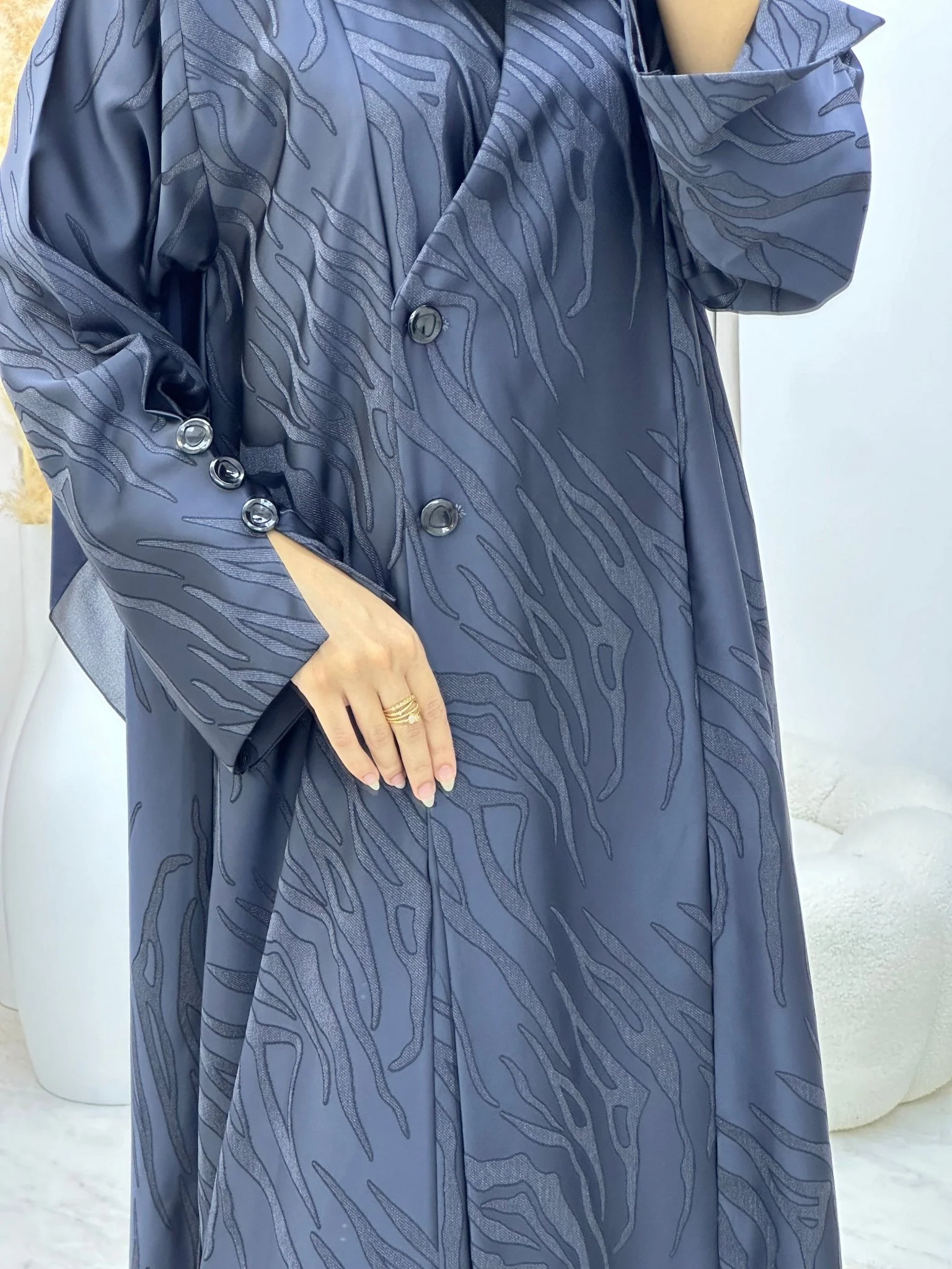C 0290-03 Navy Blue Ragged Abaya - Image 2