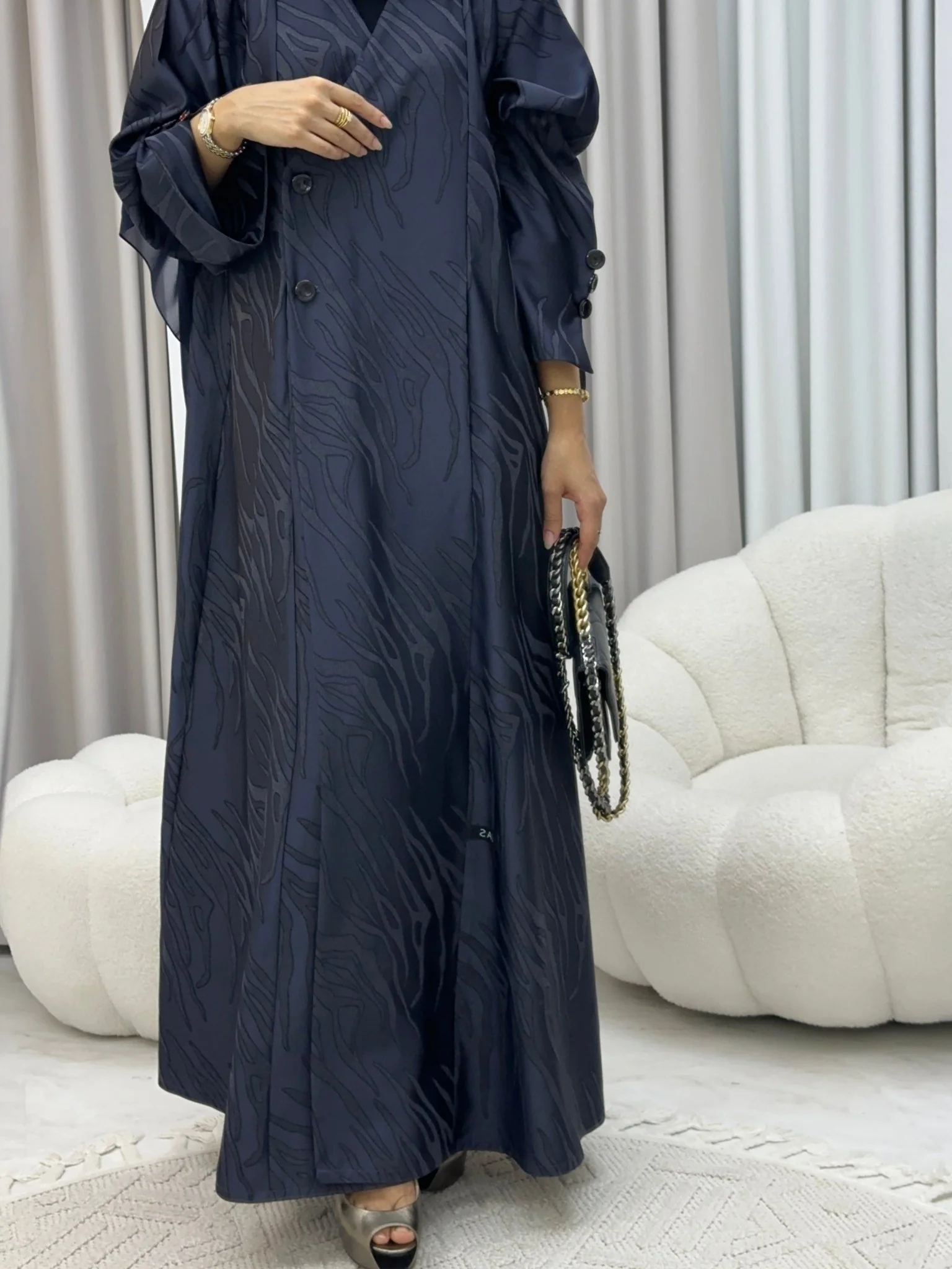 C 0290-03 Navy Blue Ragged Abaya - Image 7
