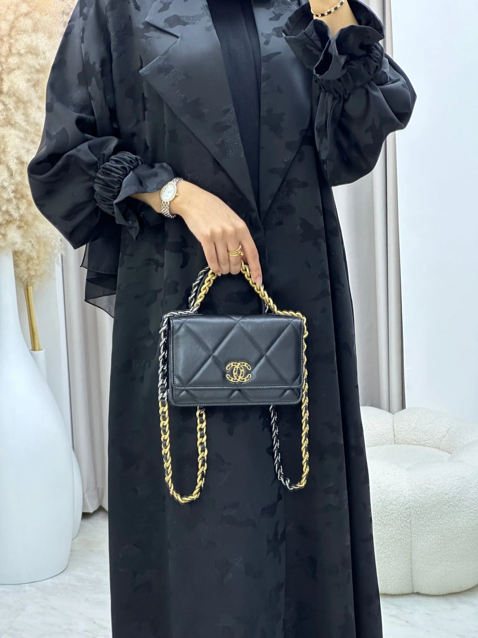 C 0292-01 Black Army Coat Abaya - Image 3