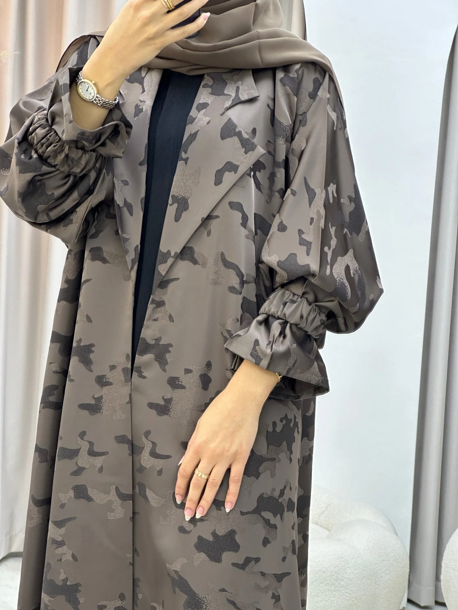 C 0292-02 Brown Army Coat Abaya - Image 5