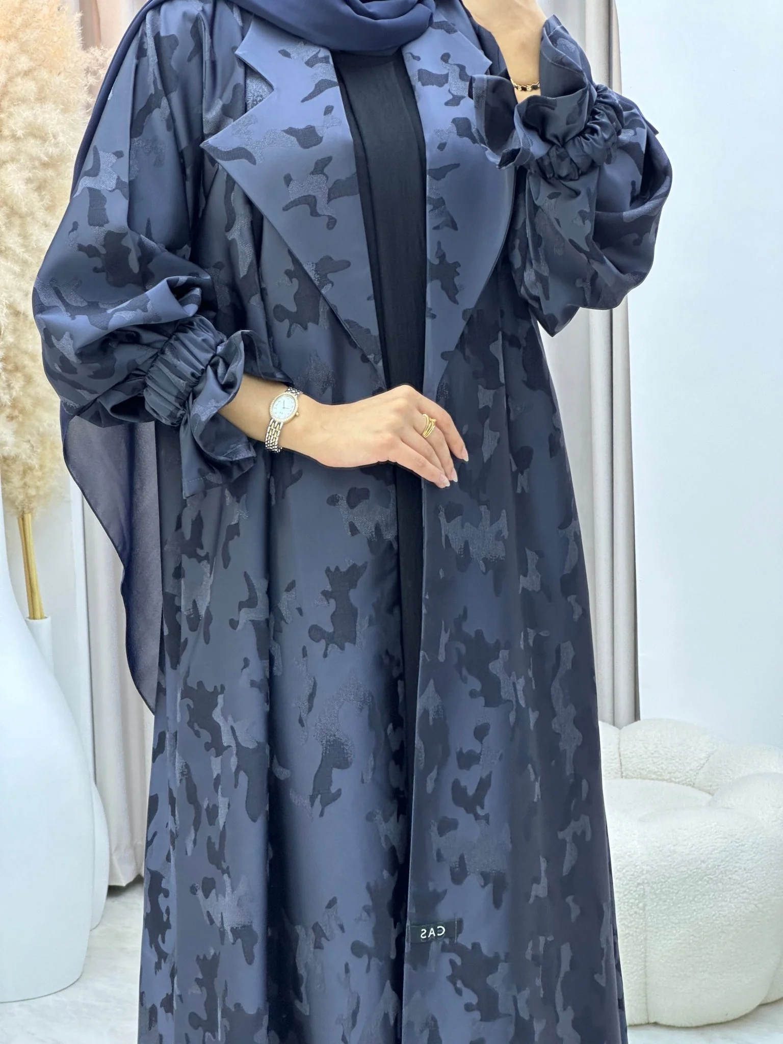 C 0292-03 Navy Blue Army Coat Abaya - Image 2