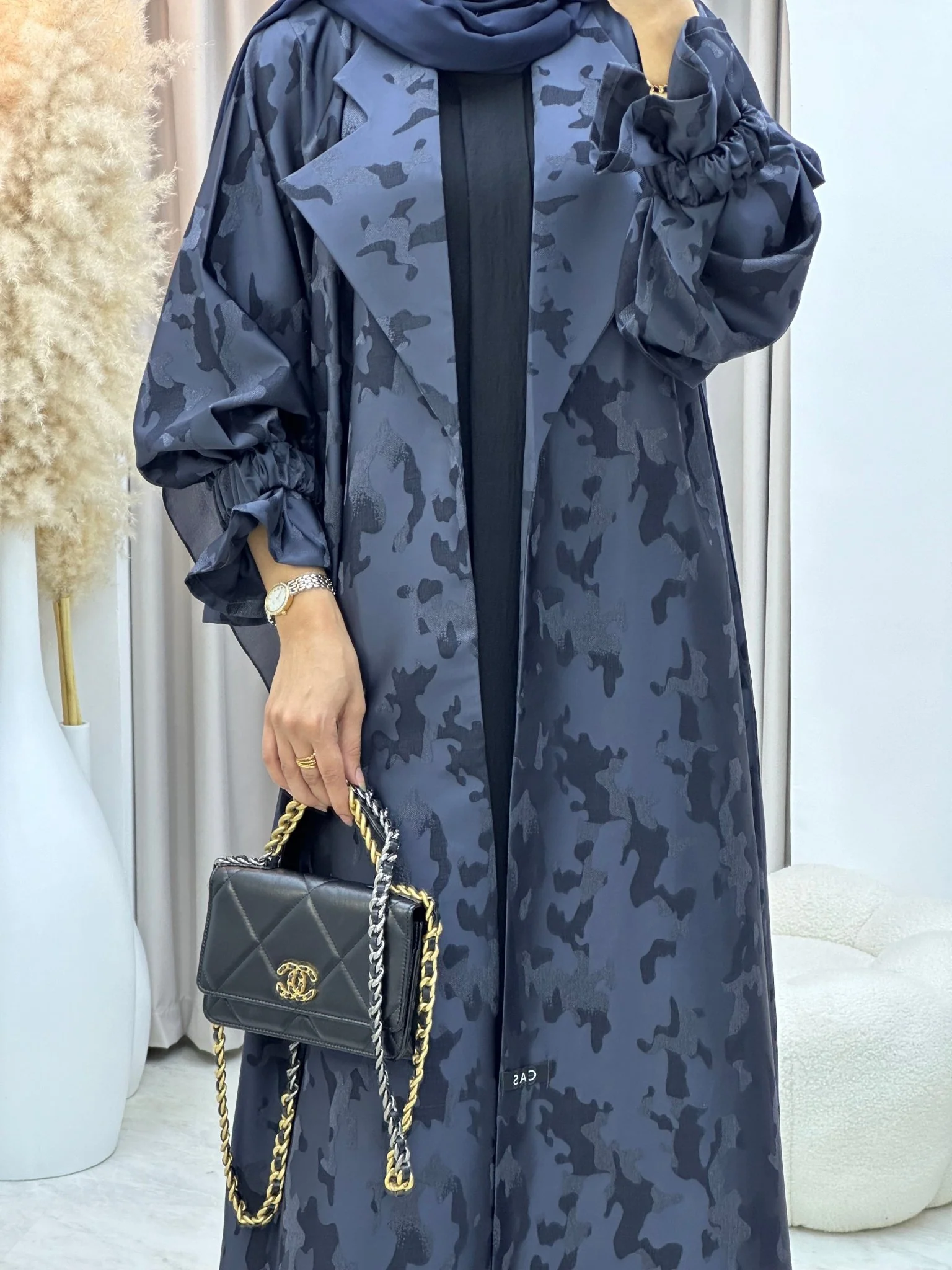 C 0292-03 Navy Blue Army Coat Abaya - Image 3